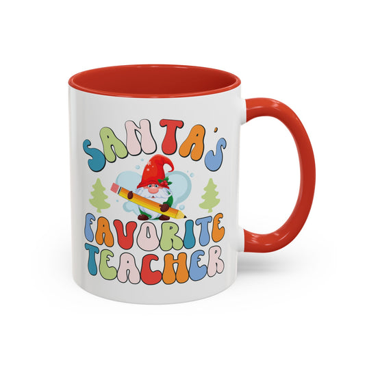 Santa's Favorite Teacher Mug - Festive Christmas Gnome Design - Perfect for Teachers