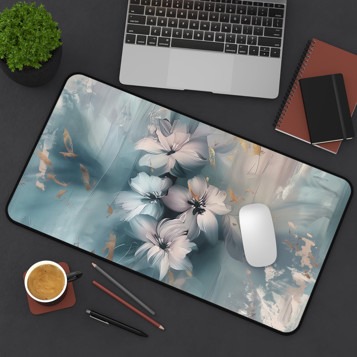 Floral Elegance Desk Mat | Neoprene Mouse Pad | Gaming Desk Mat | Anti-Slip | 3 Sizes Available