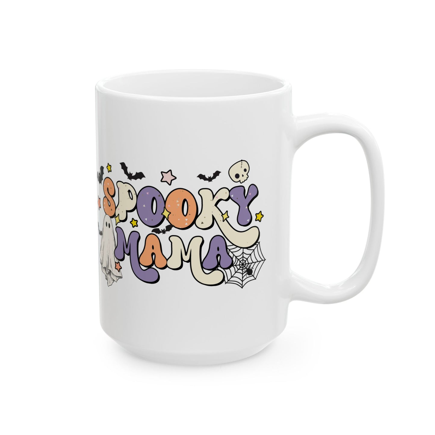 Spooky Mama Halloween Mug - Cute Ghost Coffee Mug - White Ceramic Cup with Spooky Mama Design - Fun Gift for Moms