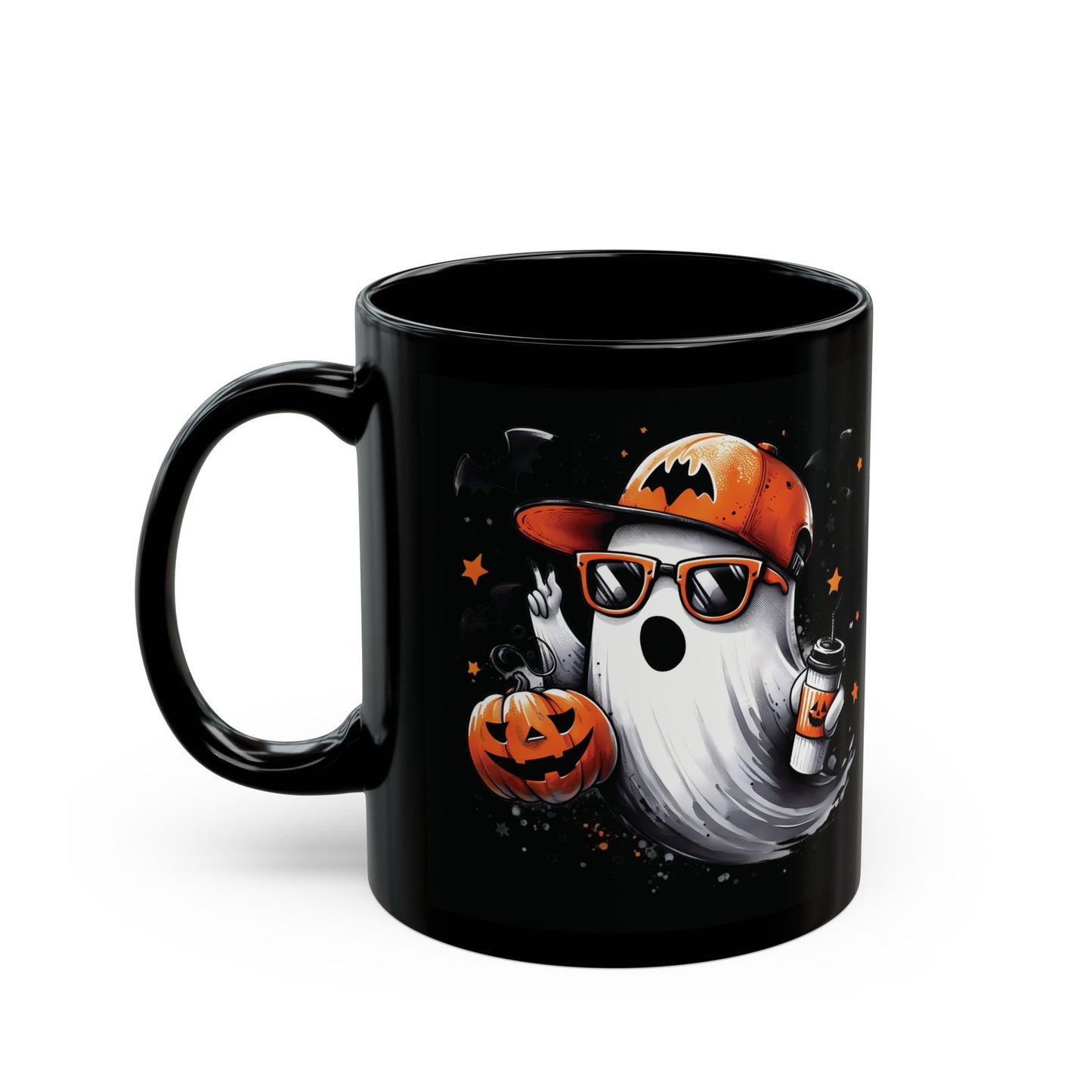 Halloween Ghost Mug - Cute Spooky Coffee Mug - Black Ceramic Cup with Ghost Design - Fun Halloween Gift