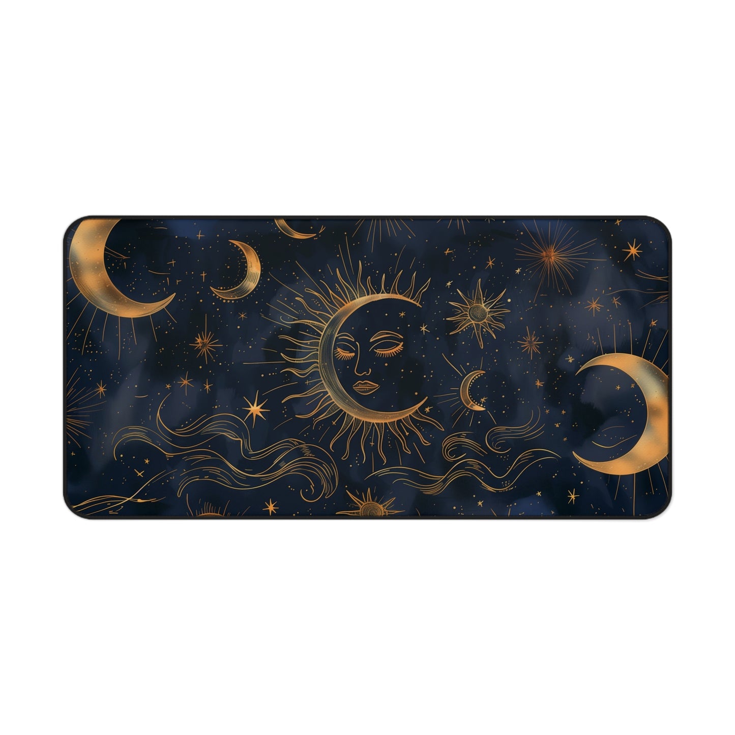 Celestial Sun and Moon Computer Desk Mat | Mystic Stars Mouse Pad | Anti-Slip Neoprene Desk Mat for Home Office | 3 Sizes Available