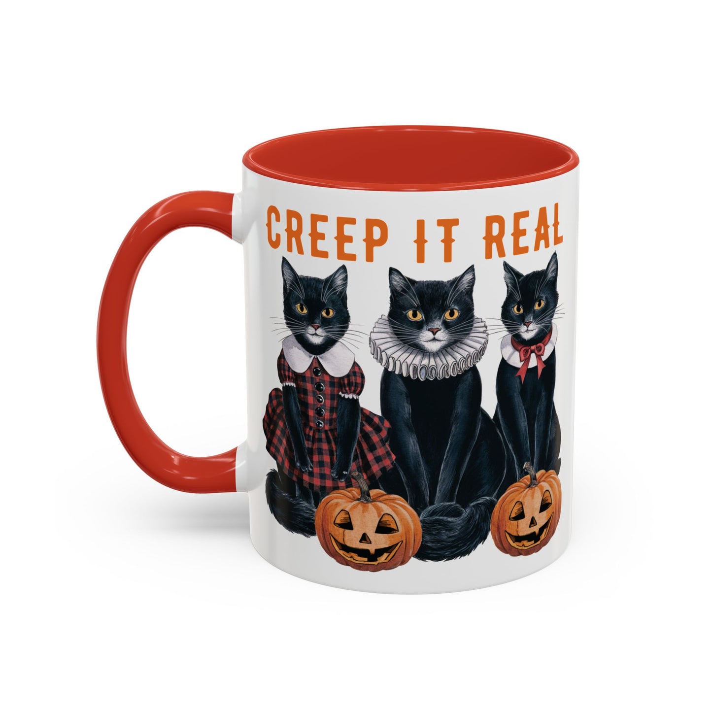 Creep It Real Halloween Mug | Black Cat and Pumpkin Design | Halloween Coffee Mug | Fall Drinkware