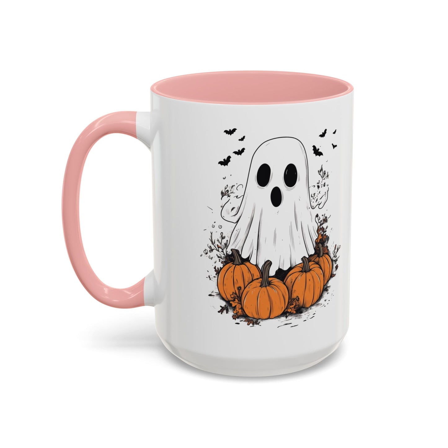 Halloween Ghost Mug - Cute Pumpkin Coffee Cup - White Ceramic Mug with Red Accent - Spooky Fall Gift - 11oz & 15oz - BPA Free