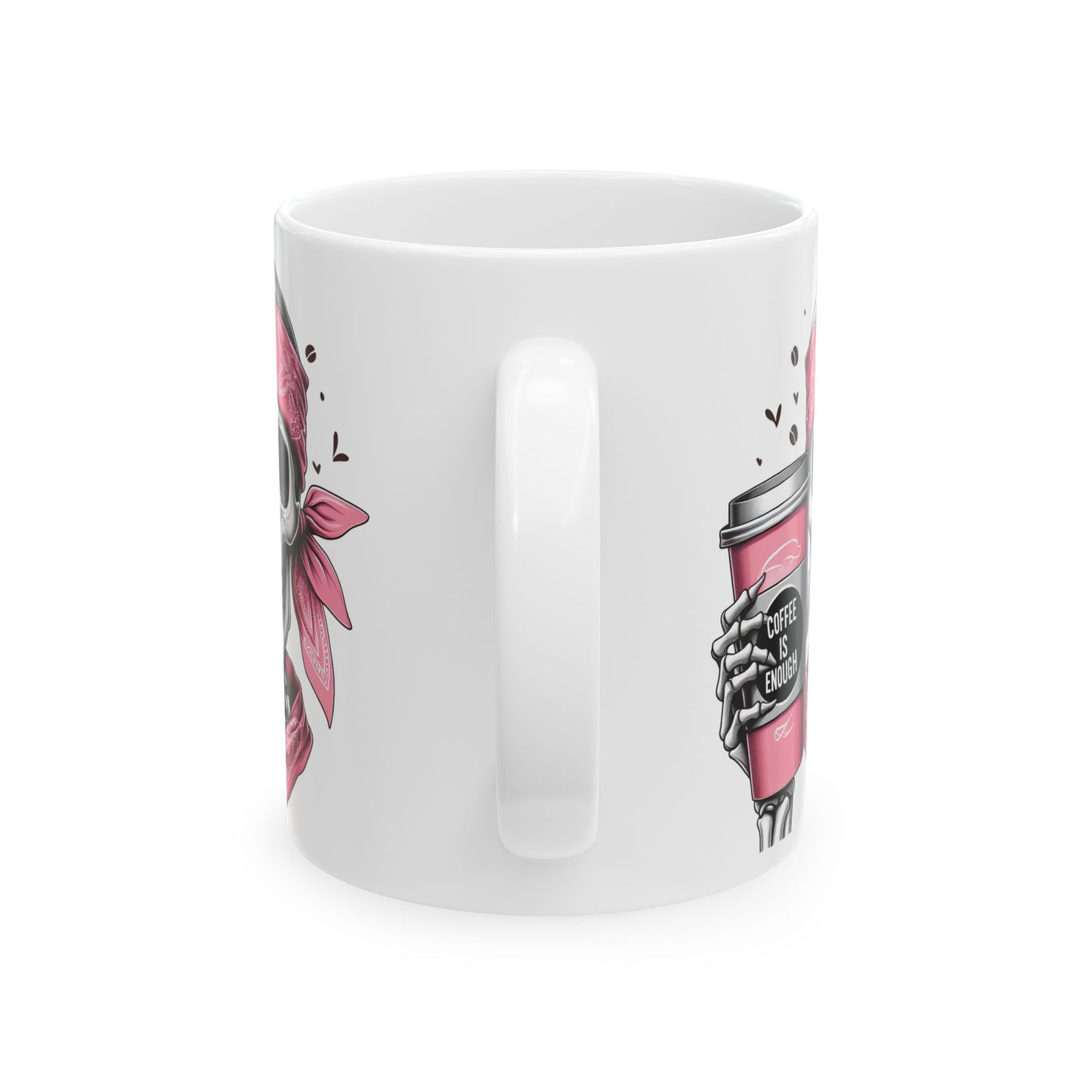 Pink Bandana Skeleton Coffee Mug | Funny Coffee Lover Gift | Coffee is Enough Skeleton Cup