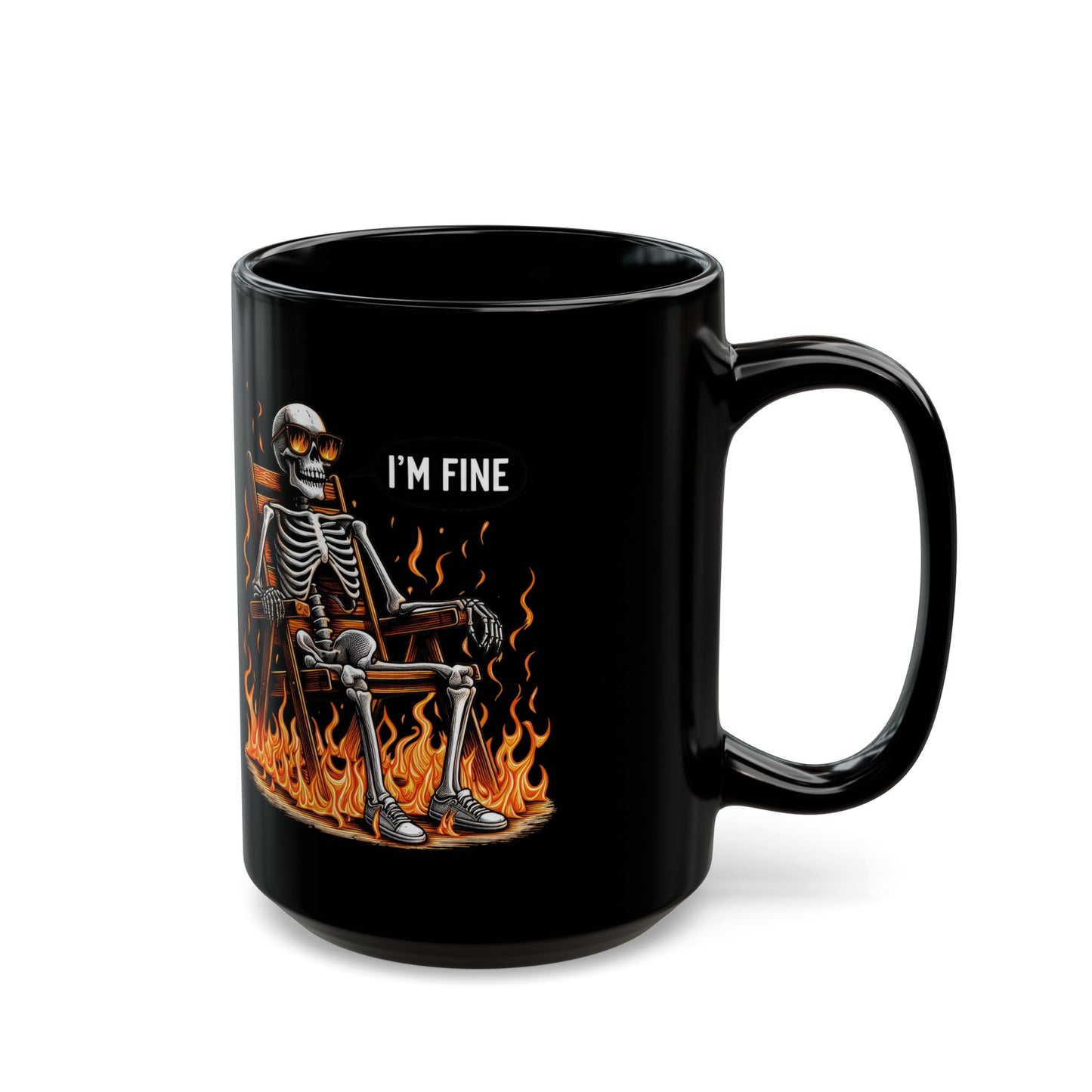 I'm Fine Skeleton Mug | Dark Humor Coffee Cup | Sarcastic "Everything's Burning" Gift