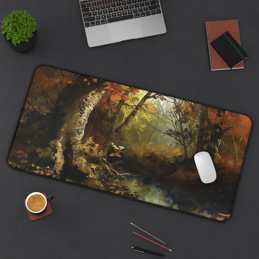 Enchanted Forest Desk Mat | Neoprene Mouse Pad | Autumn Woodland Scene | Anti-Slip | 3 Sizes Available