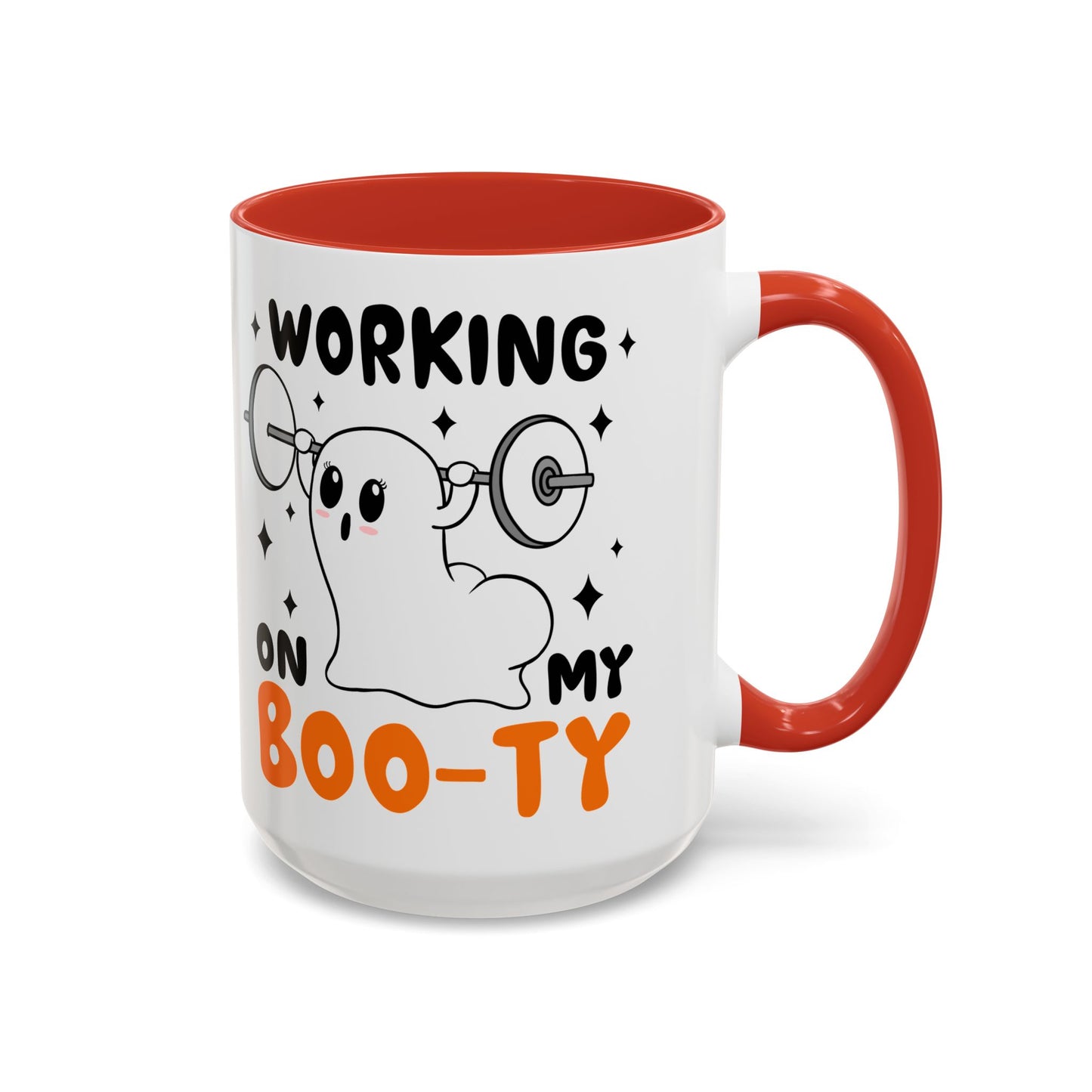 Working on My Boo-ty Halloween Ghost Mug | 11oz and 15oz Ceramic Coffee Cup | Fitness and Humor Design