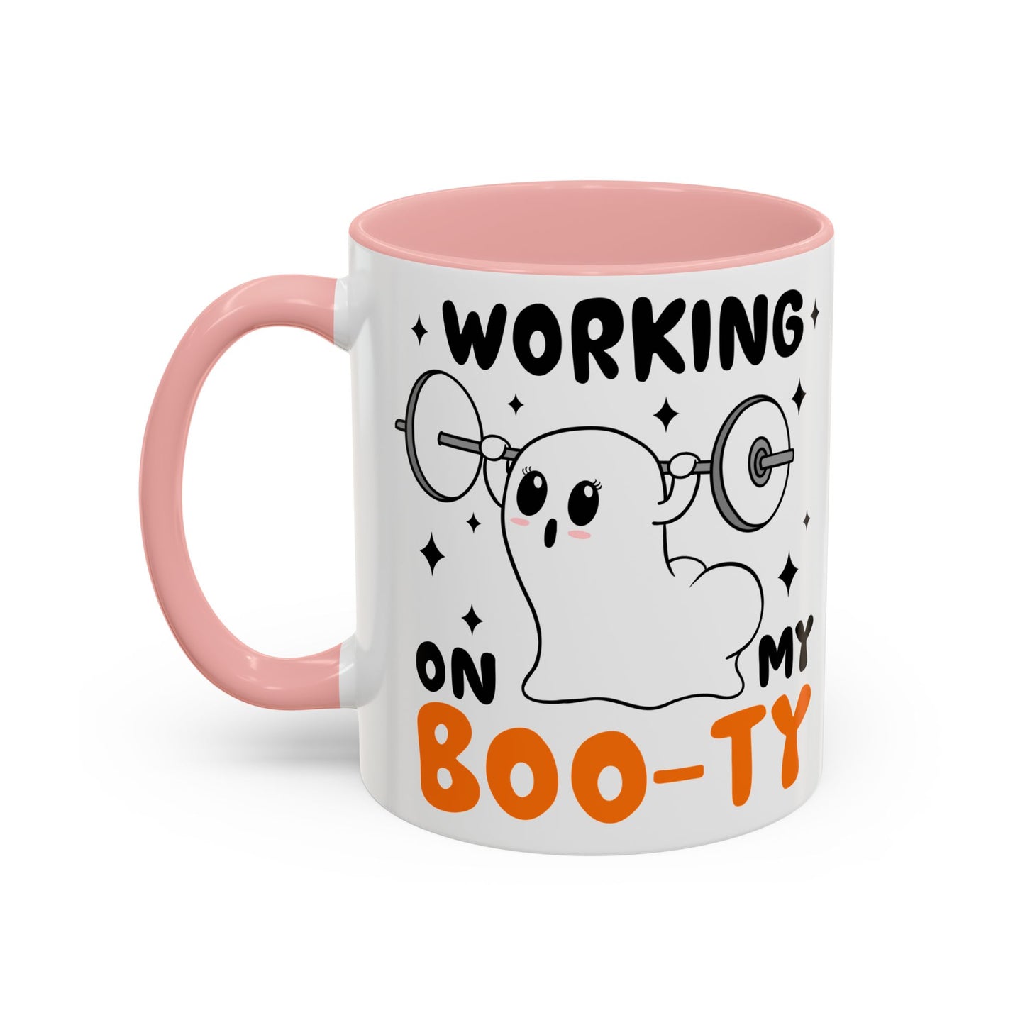 Working on My Boo-ty Halloween Ghost Mug | 11oz and 15oz Ceramic Coffee Cup | Fitness and Humor Design