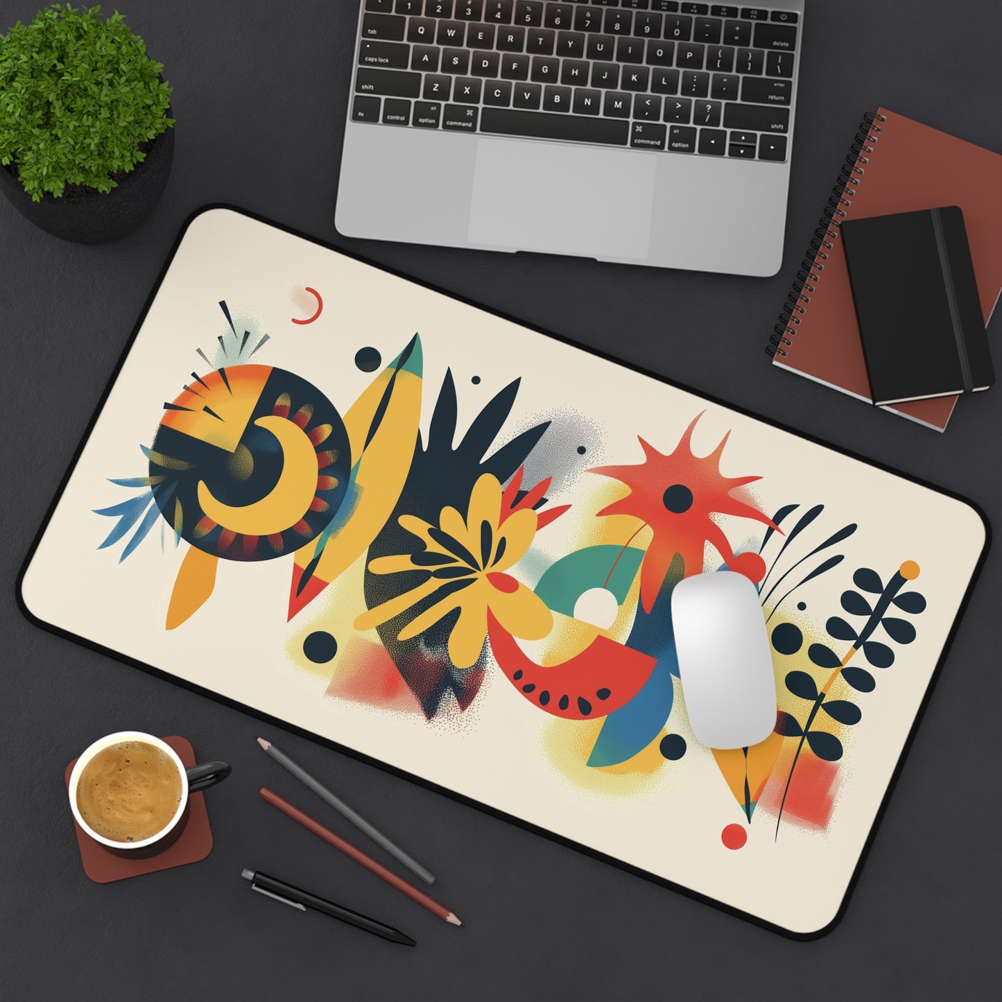 Retro Abstract Art Desk Mat | Colorful Neoprene Mouse Pad | Anti-Slip Office Desk Mat | 3 Sizes Available