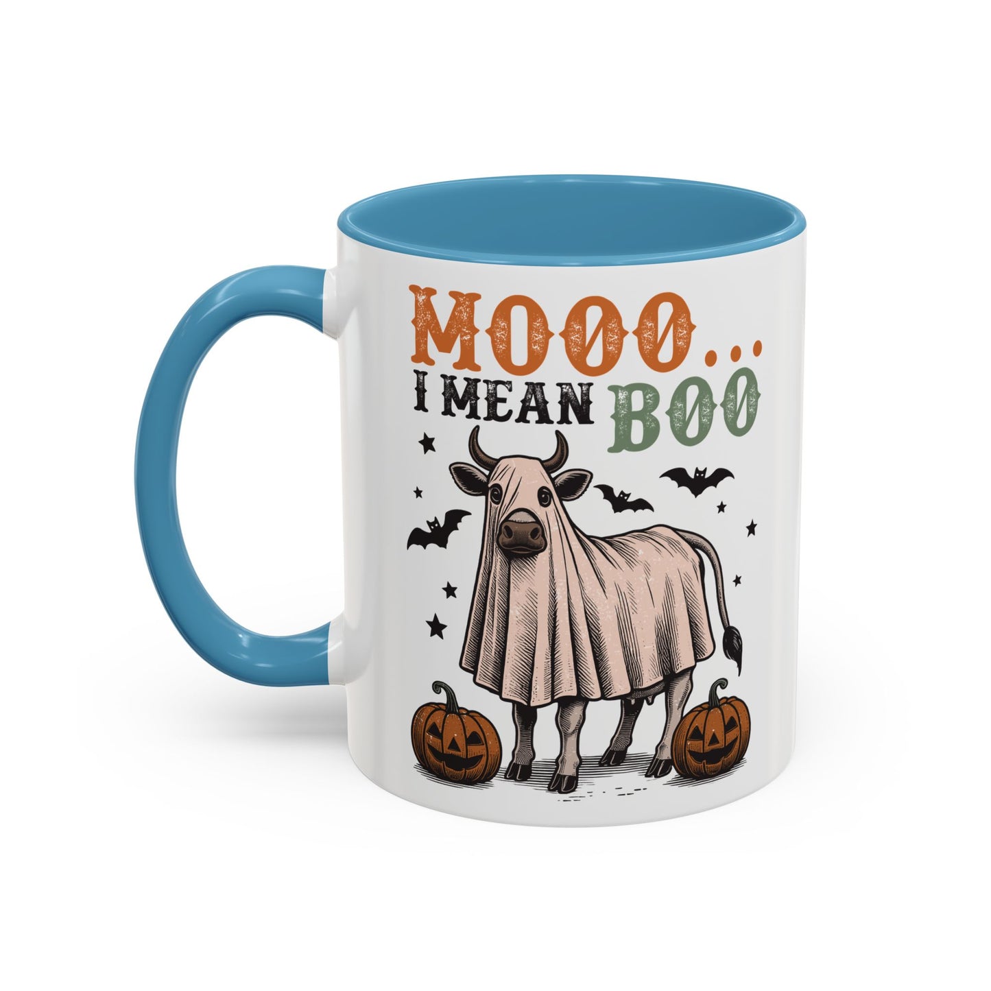 Mooo I Mean Boo Cow Mug | Funny Halloween Coffee Cup | Farmhouse Fall Mug | 11oz and 15oz Ceramic Mug