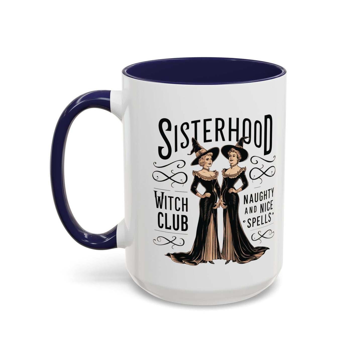 Sisterhood Witch Club Mug | Vintage Witch Design | Halloween Coffee Mug | Naughty & Nice Spells | Witchy Drinkware