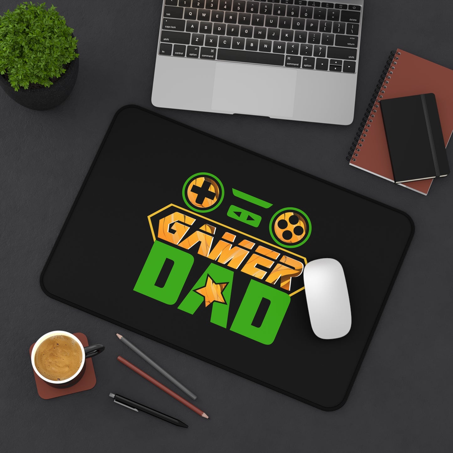 Gamer Dad Desk Mat - Customizable Neoprene Anti-Slip Mouse Pad - Fun Office Decor for Dads - Available in 3 Sizes Daddy Gifts Fathers Day