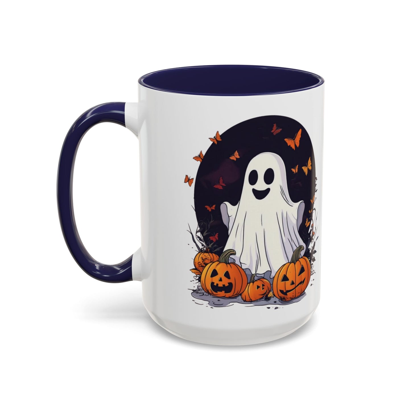 Halloween Ghost Mug - Cute Pumpkin Coffee Cup - White Ceramic Mug with Red Accent - Perfect Spooky Gift - 11oz & 15oz - BPA Free