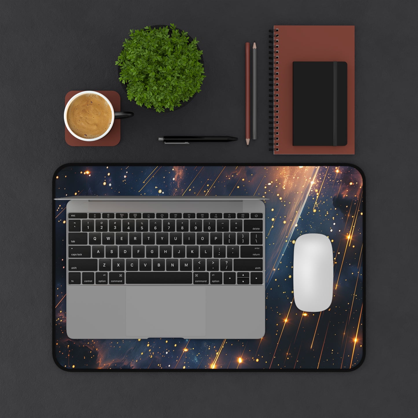 Starry Sky Computer Desk Mat | Shooting Stars Mouse Pad | Anti-Slip Neoprene Desk Mat for Home Office | 3 Sizes Available