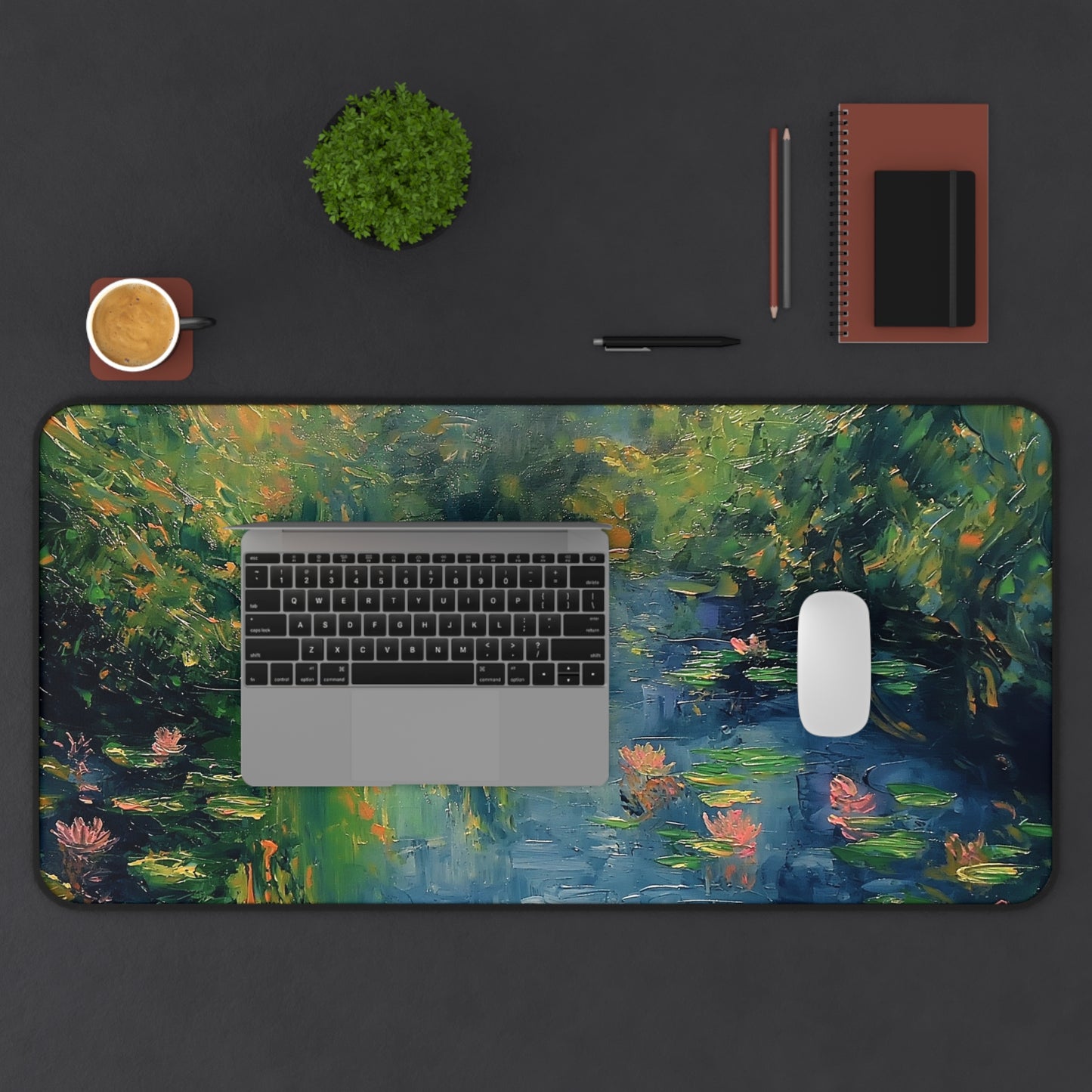 Water Lily Pond Computer Desk Mat | Tranquil Nature Mouse Pad | Anti-Slip Neoprene Desk Mat for Home Office | 3 Sizes Available