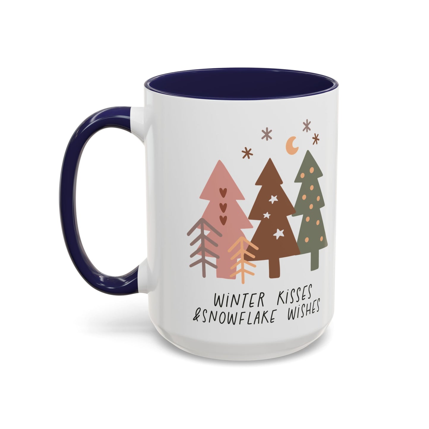 Winter Kisses and Snowflake Wishes Mug | Cozy Christmas Tree Design | Holiday Coffee Mug | Winter Drinkware