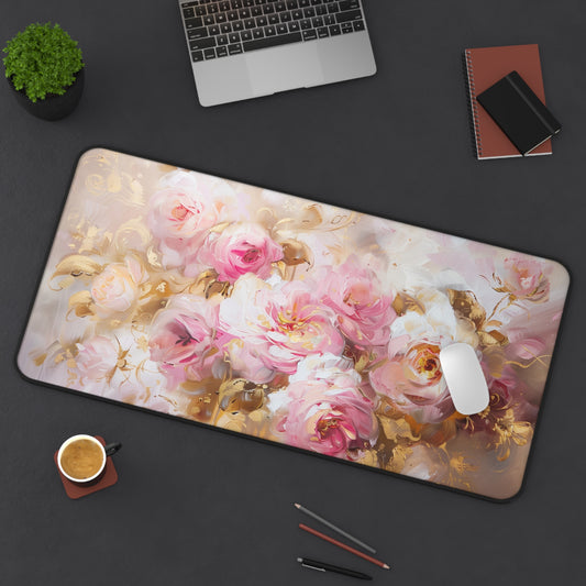 Elegant Floral Computer Desk Mat | Rose Garden Mouse Pad | Anti-Slip Neoprene Desk Mat for Home Office | 3 Sizes Available