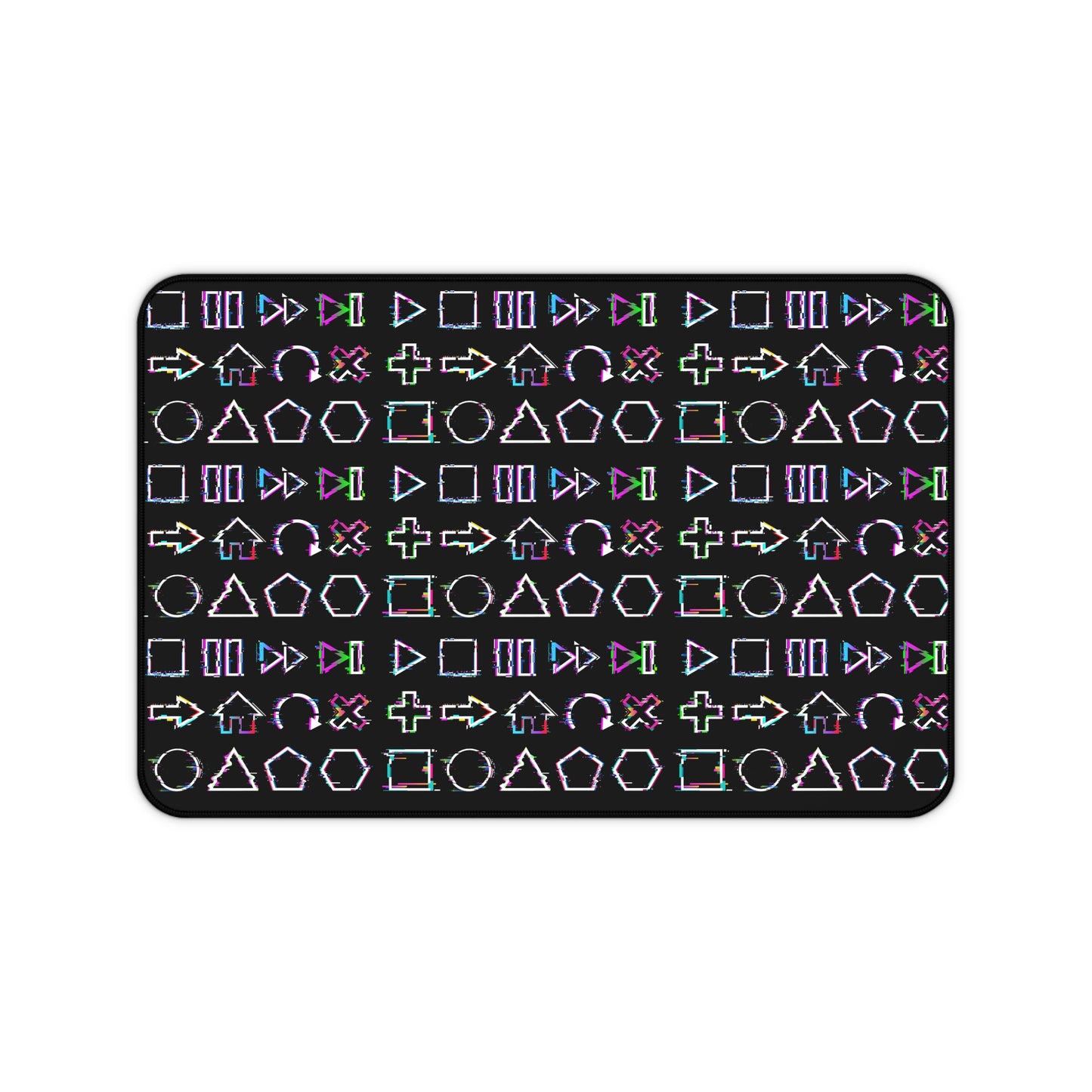 Retro Button Geometric Symbol Desk Mat - Customizable Neoprene Anti-Slip Mouse Pad - Neon Office Decor - Available in 3 Sizes Glitch Buttons