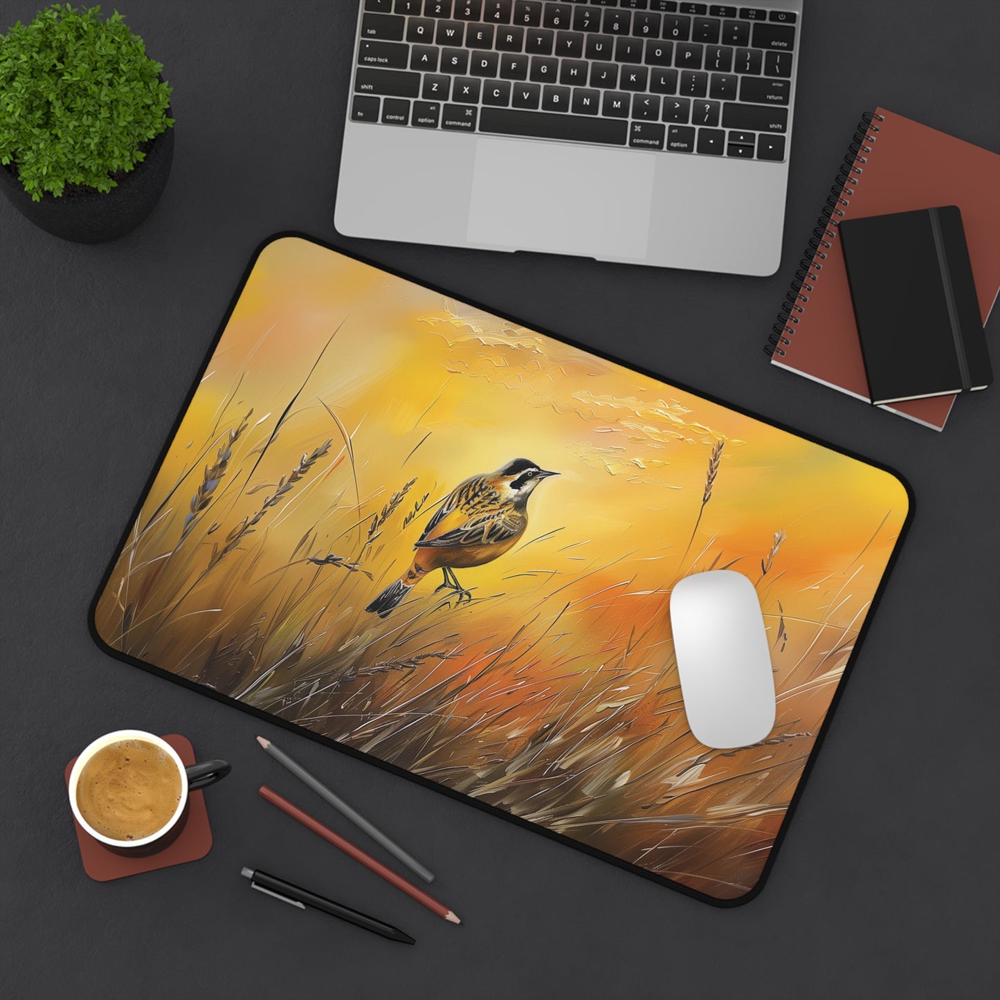 Bird in Meadow Desk Mat | Nature-Inspired Anti-Slip | 3 Sizes | Office Decor