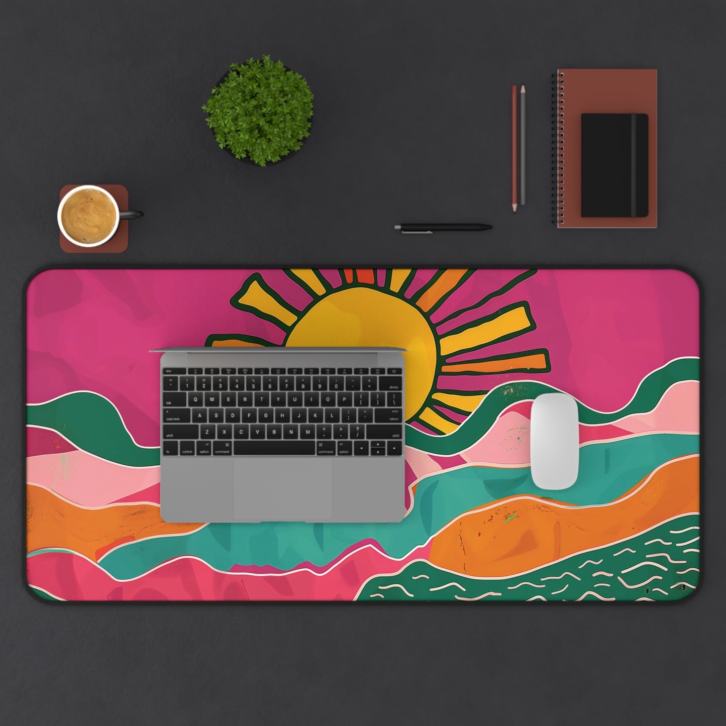 Colorful Sunrise Desk Mat | Vibrant Abstract Design | Neoprene | Anti-Slip | 3 Sizes