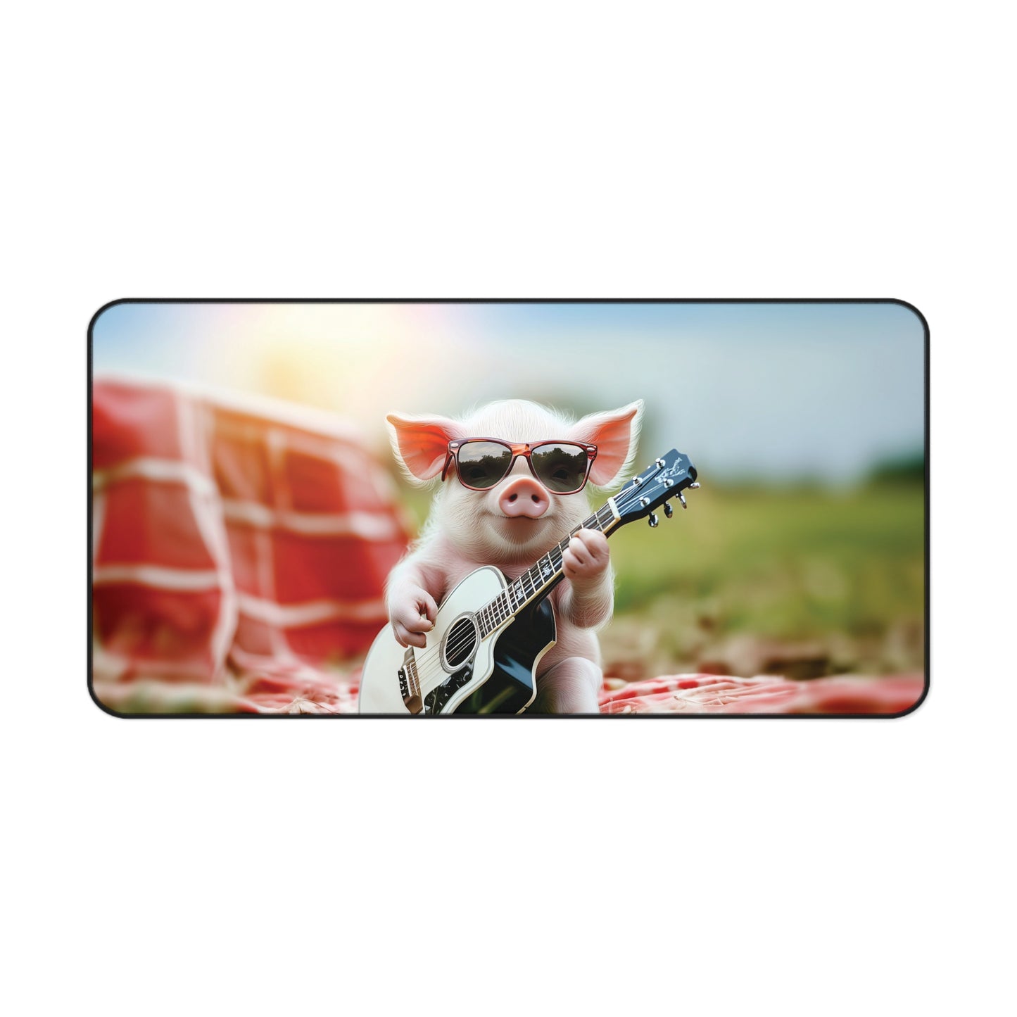 Playful Pig Guitarist Desk Mat | Neoprene Anti-Slip Office and Gaming Decor