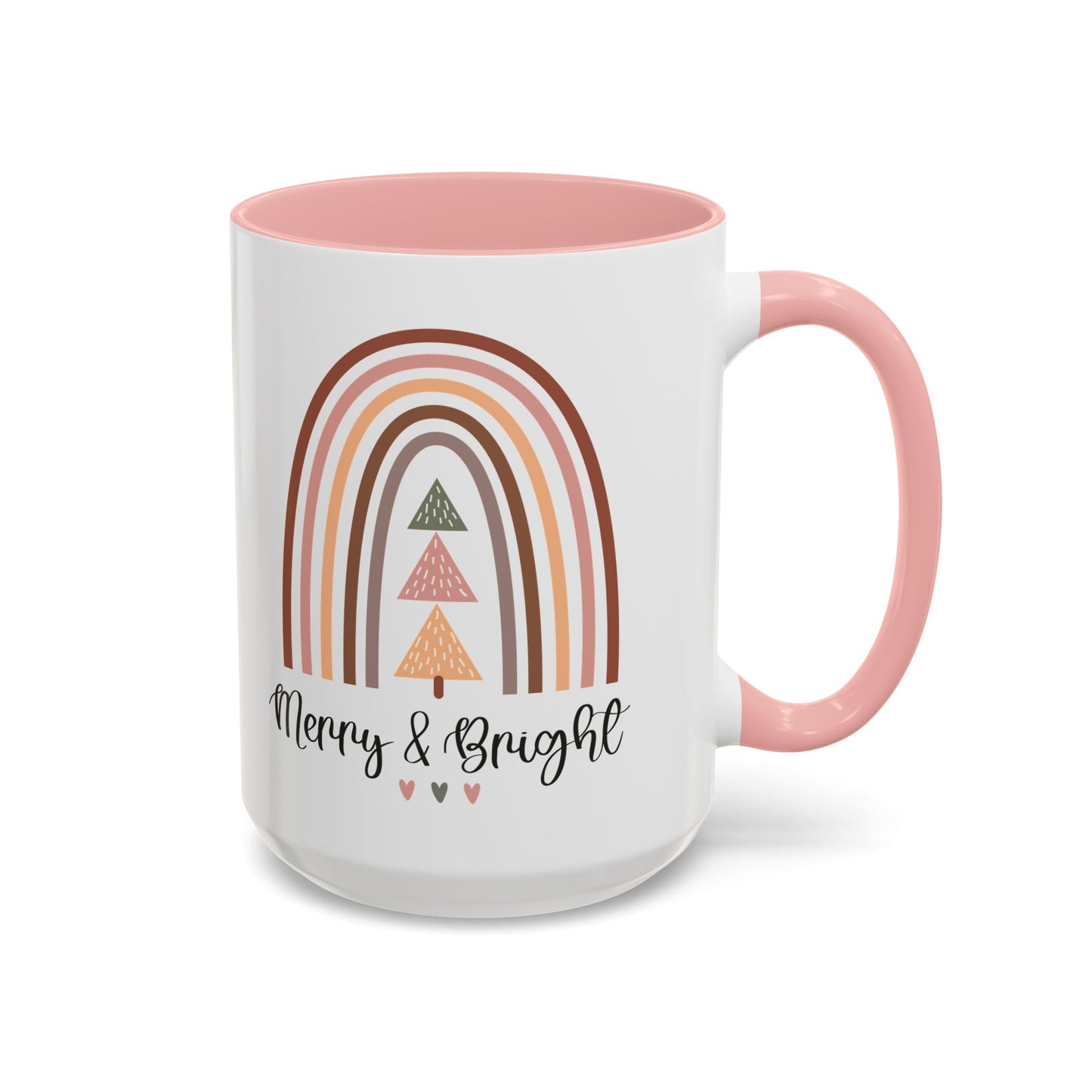 Merry & Bright Christmas Mug | Festive Rainbow and Tree Design | Holiday Coffee Mug | Christmas Drinkware