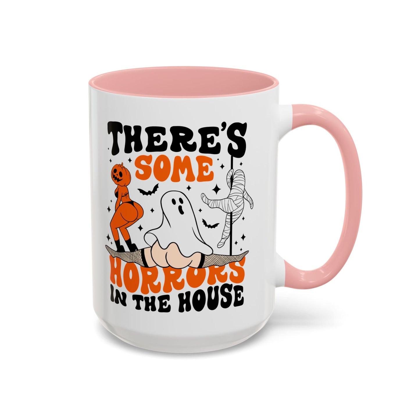 Theres Some Horrors in This House Funny Halloween Mug | 11oz and 15oz Ceramic Coffee Cup | Ghost and Pumpkin Design