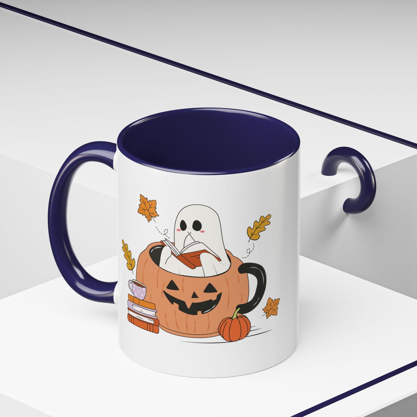 Cozy Ghost in Pumpkin Mug | 11oz and 15oz Ceramic Coffee Cup | Cute Autumn & Halloween Design