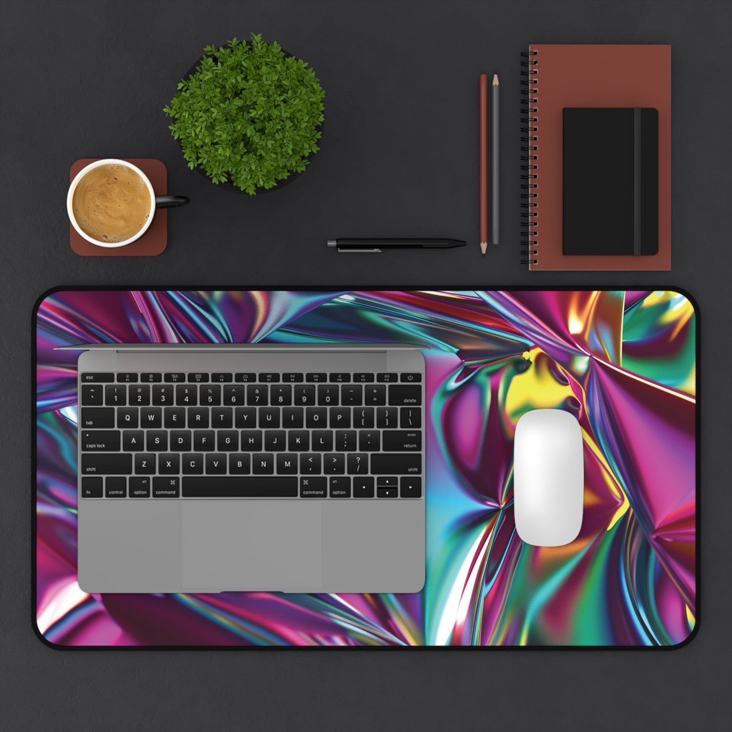 Holographic Metallic Desk Mat | Vibrant Neoprene Mouse Pad | Anti-Slip Office Desk Mat | 3 Sizes Available