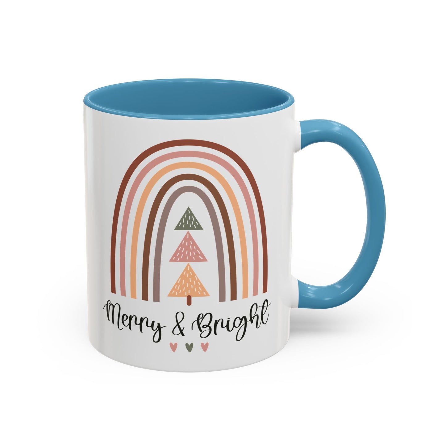 Merry & Bright Christmas Mug | Festive Rainbow and Tree Design | Holiday Coffee Mug | Christmas Drinkware