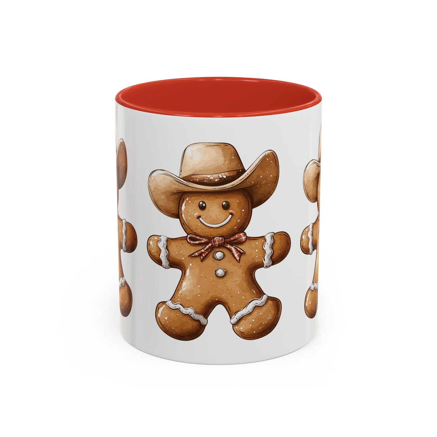 Cowboy Gingerbread Man Tan Hat Ceramic Mug - Festive Western Holiday Design - Perfect for Christmas and Cookie Lovers