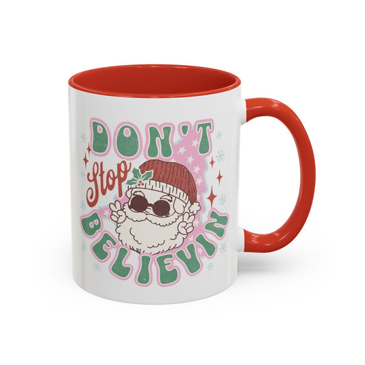 Don't Stop Believin' Mug - Fun Retro Santa Christmas Design - Perfect for Holiday Cheer