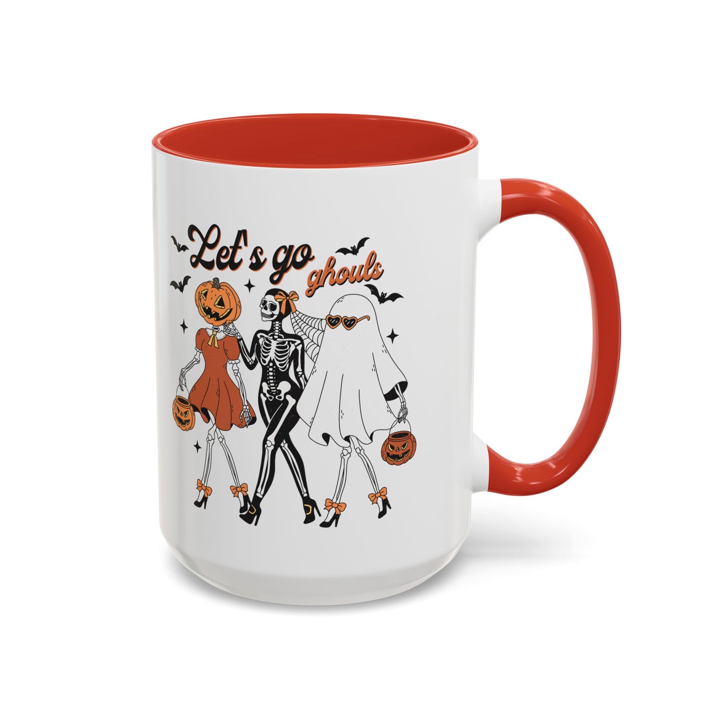 Lets Go Ghouls Halloween Mug | Skeleton, Ghost, and Pumpkin Friends Design | Spooky Coffee Mug | Fall Drinkware