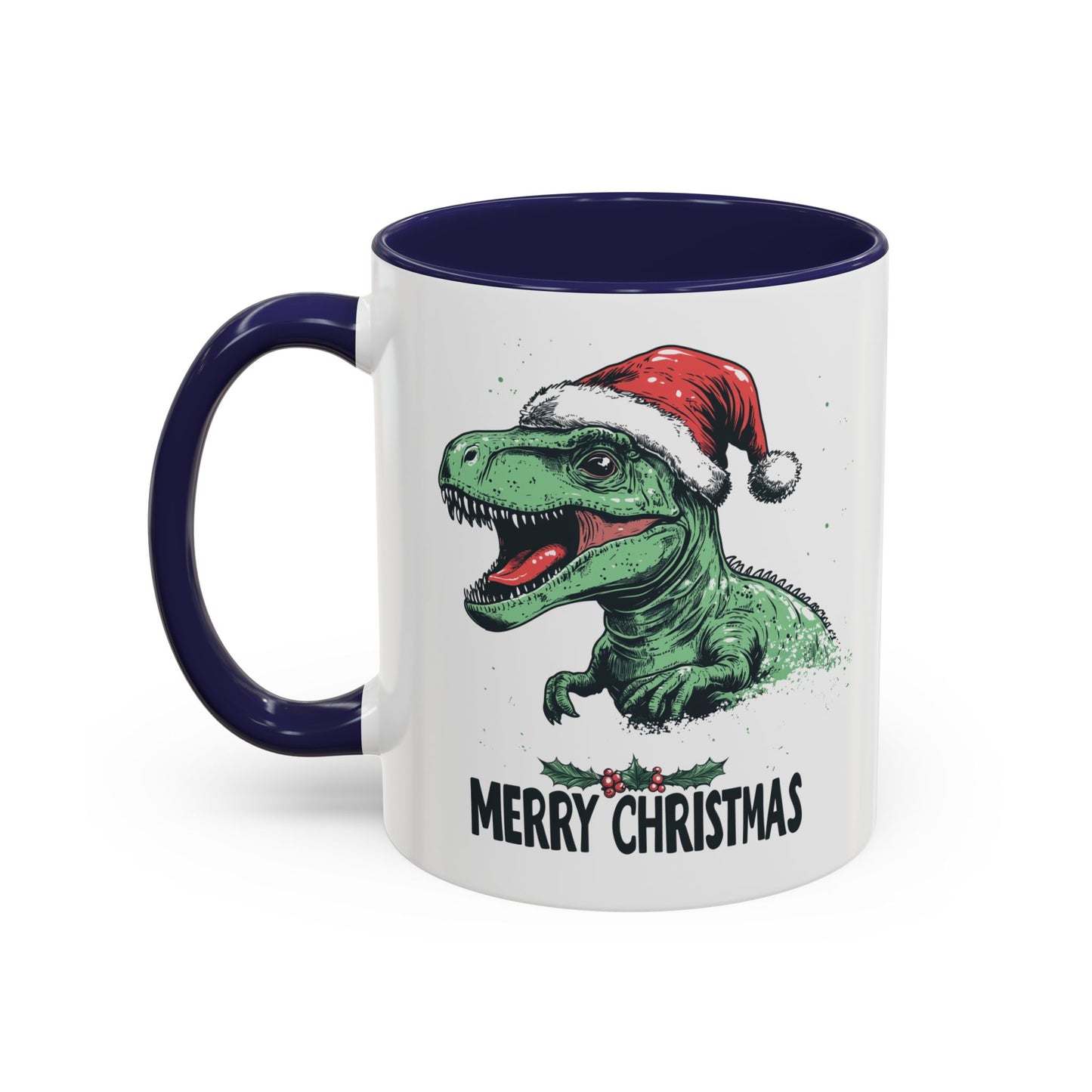 Merry Christmas Dinosaur Ceramic Mug - Festive T-Rex in Santa Hat Design - Perfect for Dinosaur and Christmas Lovers