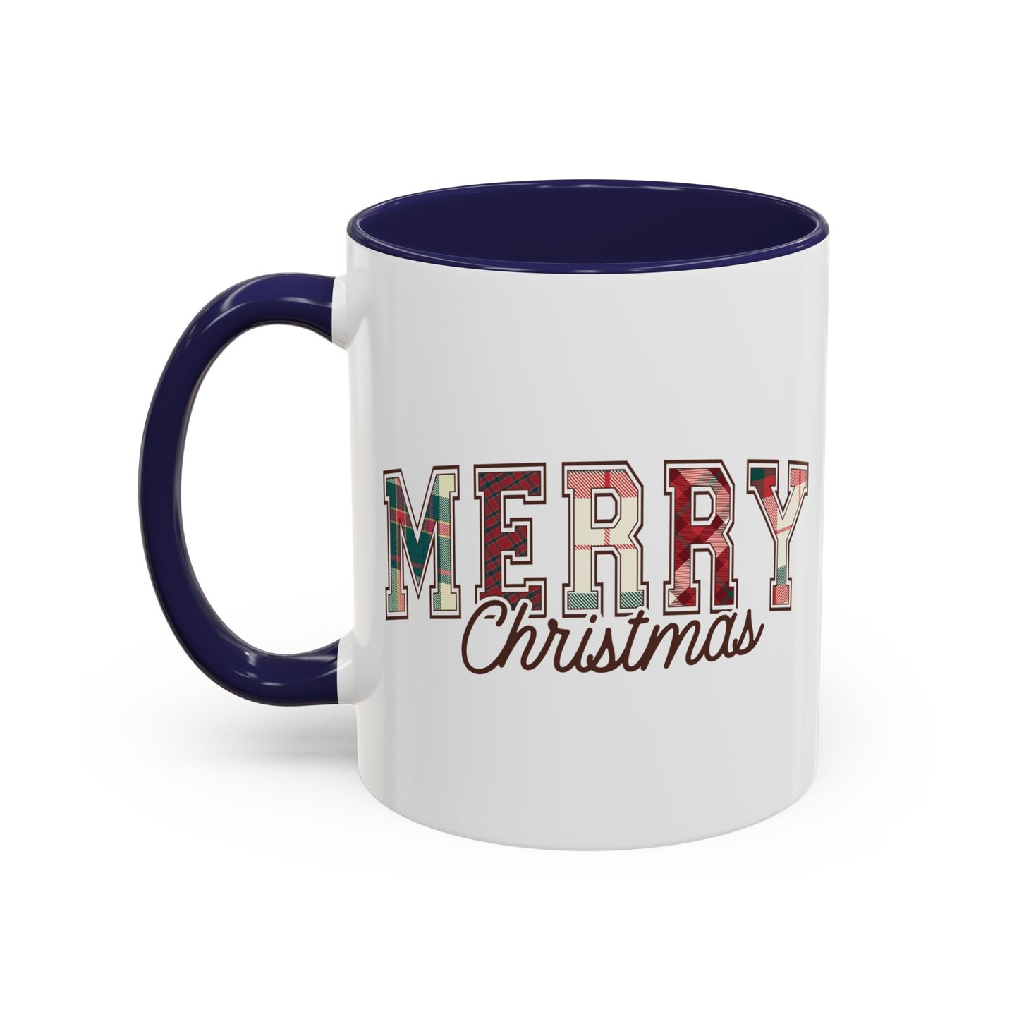 Merry Christmas Mug | Plaid Holiday Text Design | Festive Coffee Cup