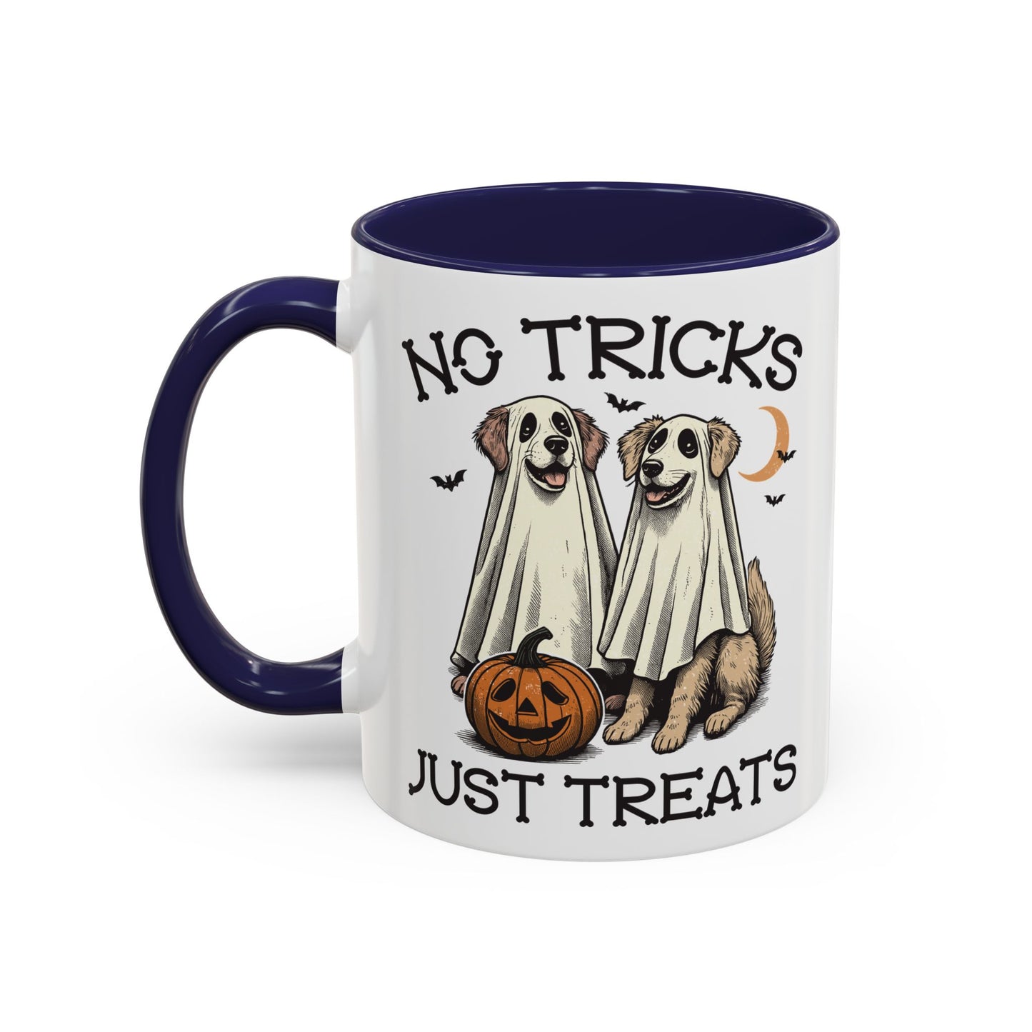 No Tricks Just Treats Halloween Dog Mug | Cute Ghost Dog Coffee Mug | Spooky Season Mug | 11oz and 15oz Ceramic Mug