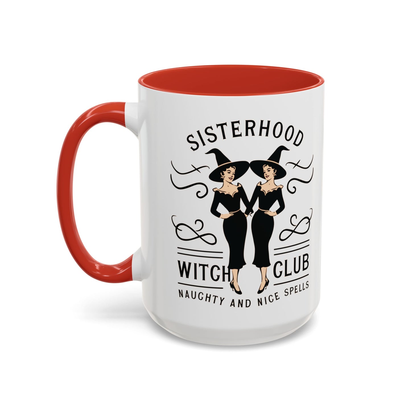 Sisterhood Witch Club Mug | Vintage Witch Design | Halloween Coffee Mug | Naughty and Nice Spells | Witchy Drinkware