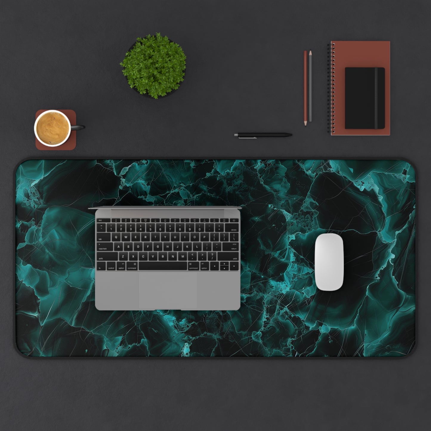 Emerald Marble Desk Mat | Dark Green Swirl Design | Neoprene | Anti-Slip | 3 Sizes | Office Decor