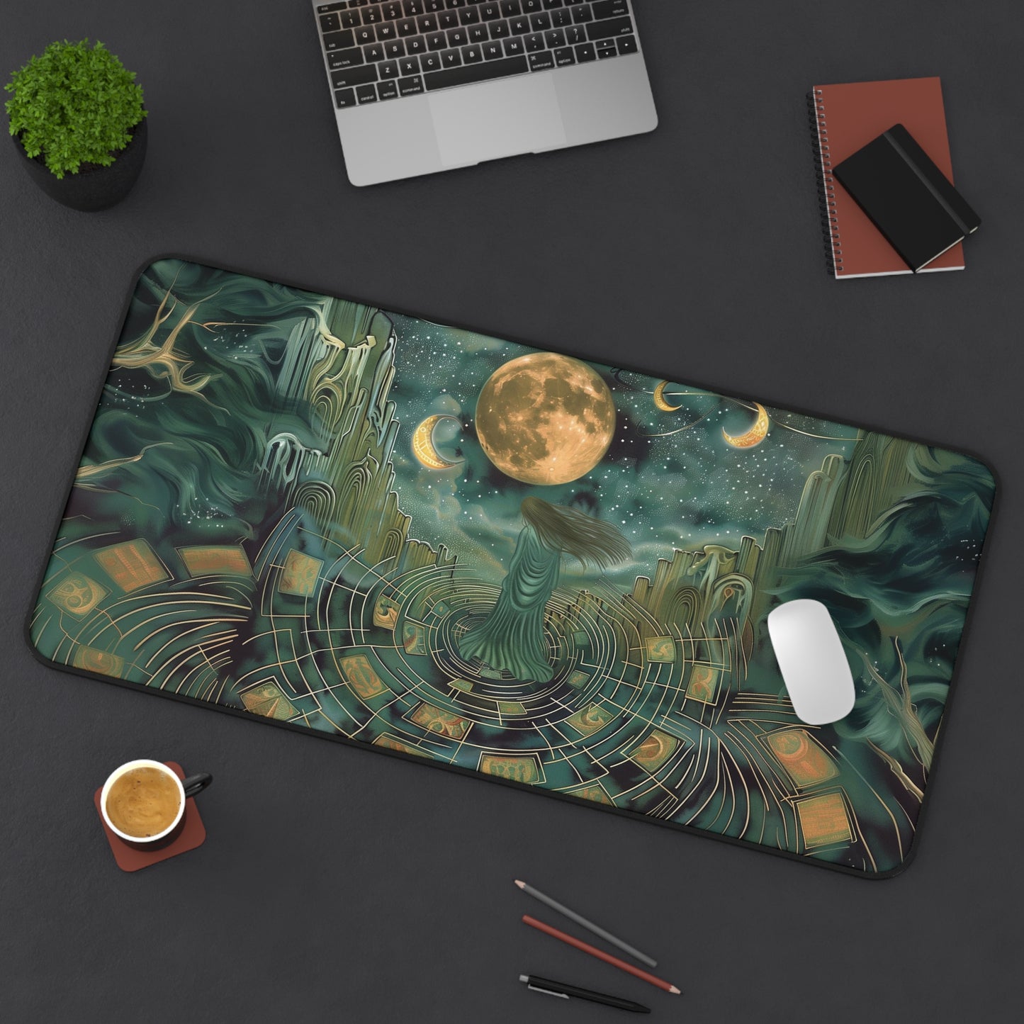 Mystical Moon Goddess Desk Mat | Enchanted Night Design | Neoprene | Anti-Slip | 3 Sizes | Office Decor