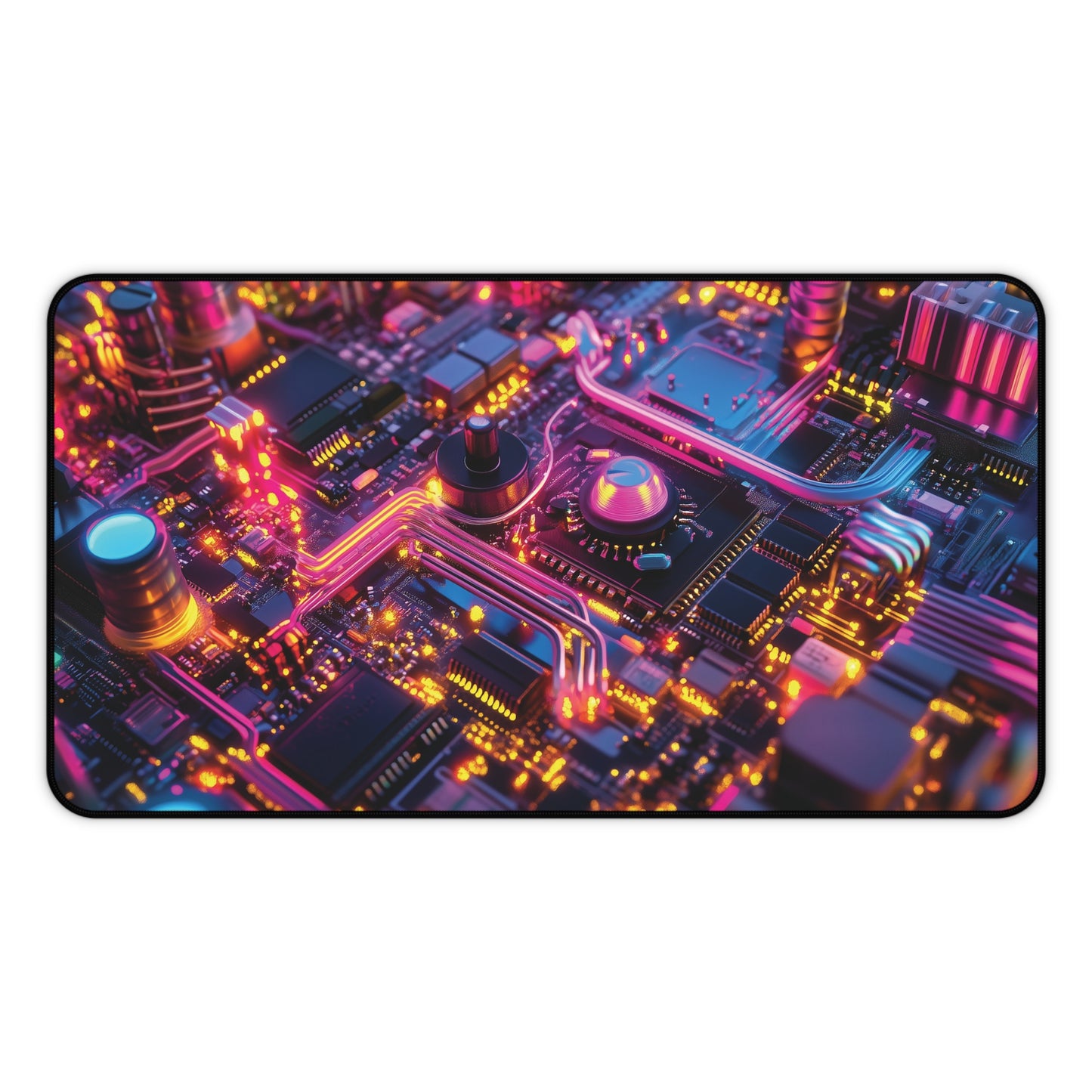 Neon Pulse Circuit Desk Mat | Neoprene | Anti-Slip | Futuristic Glow Tech Design | Office & Gaming Decor | 3 Sizes