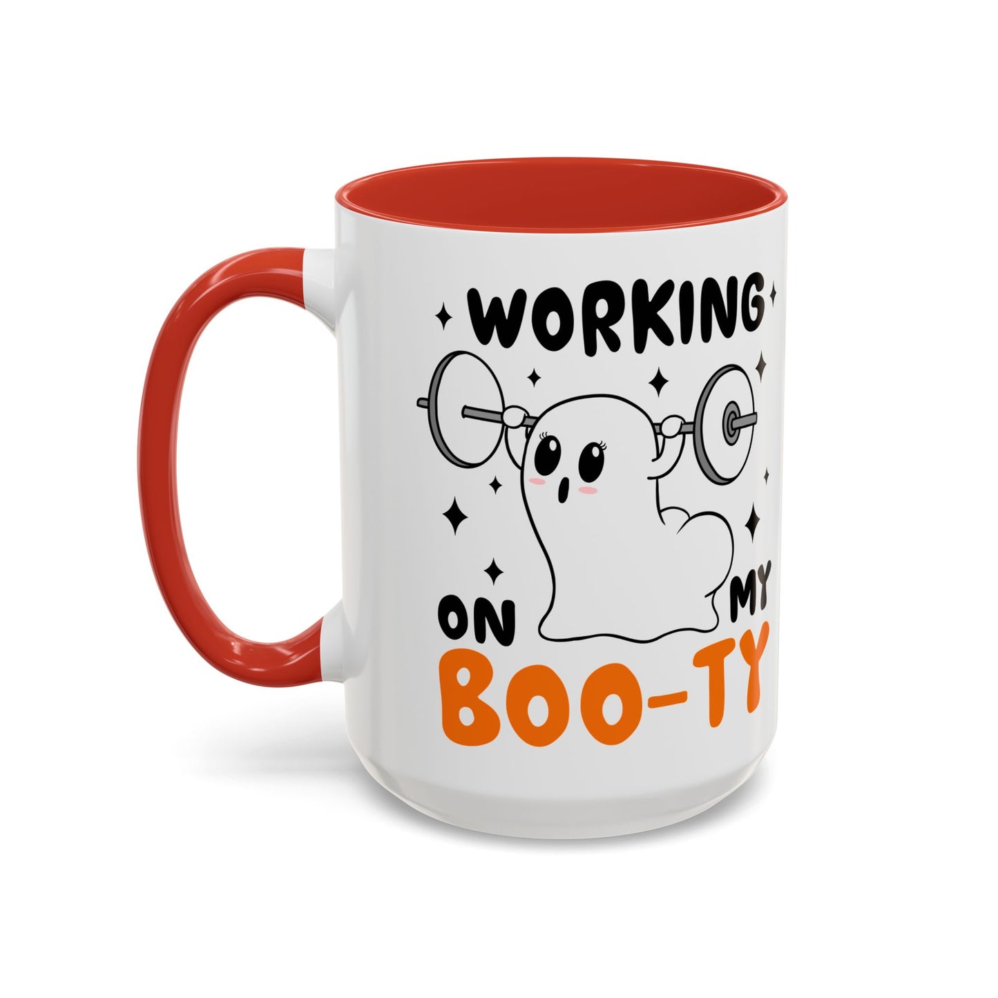 Working on My Boo-ty Halloween Ghost Mug | 11oz and 15oz Ceramic Coffee Cup | Fitness and Humor Design