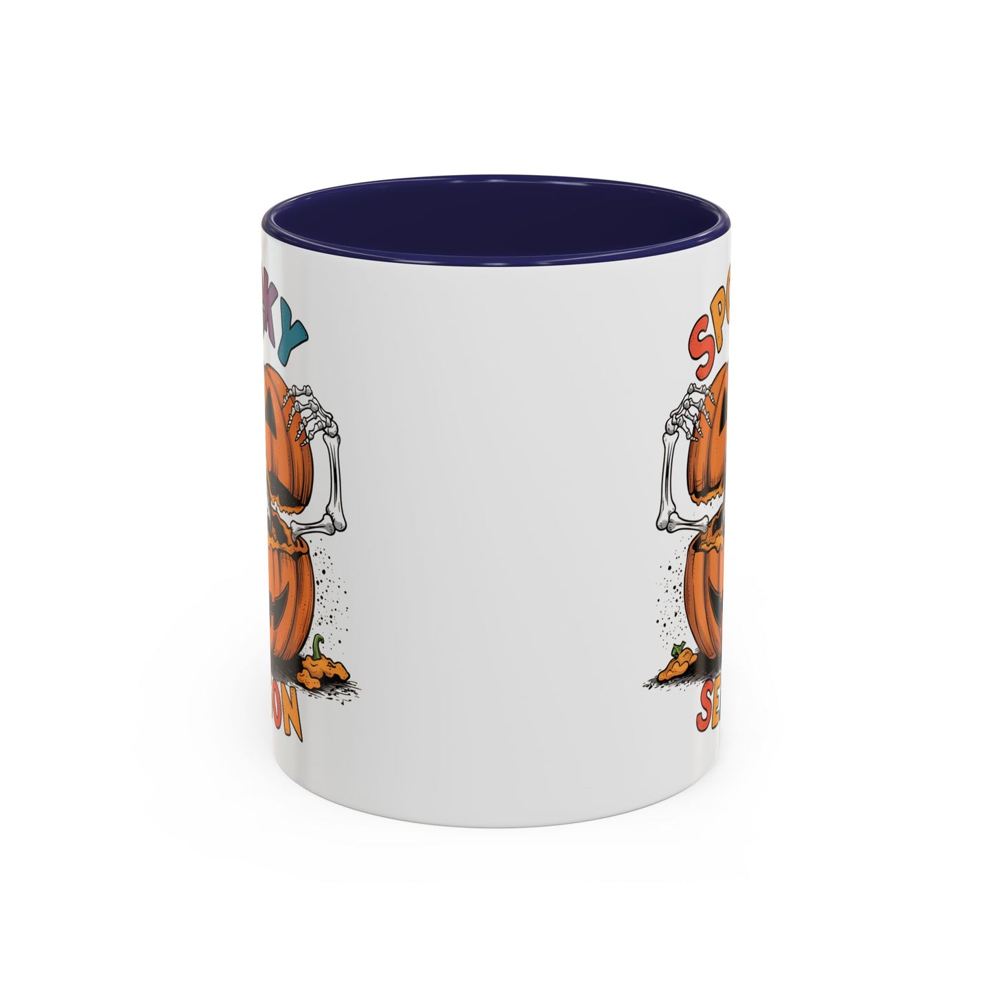 Spooky Season Halloween Mug | 11oz and 15oz Ceramic Coffee Cup | Skeleton in Pumpkin Design