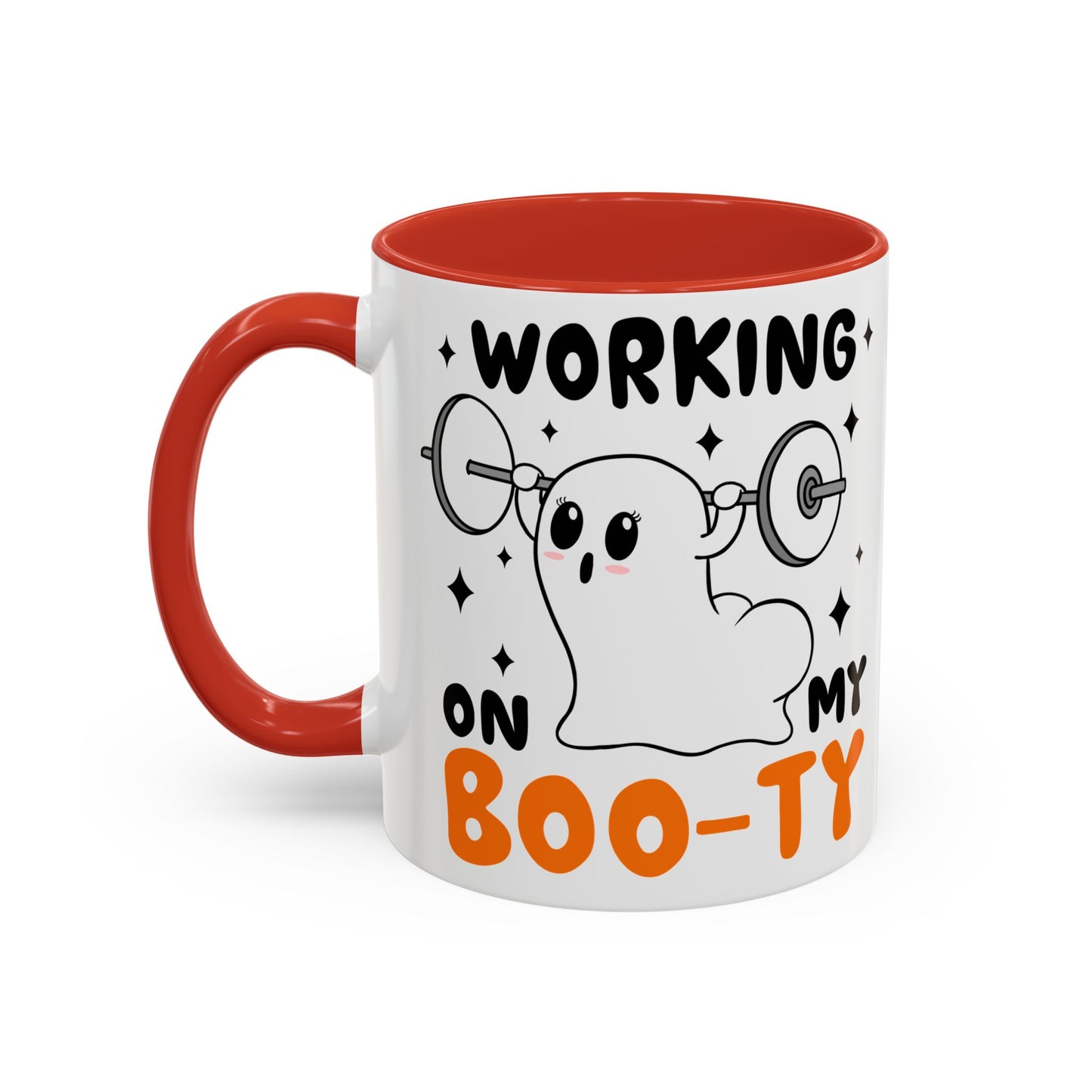 Working on My Boo-ty Halloween Ghost Mug | 11oz and 15oz Ceramic Coffee Cup | Fitness and Humor Design