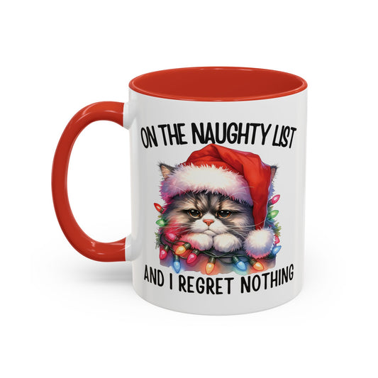 Naughty List Cat Mug - Cute Christmas Cat in Santa Hat Design - Perfect for Cat Lovers with Holiday Humor