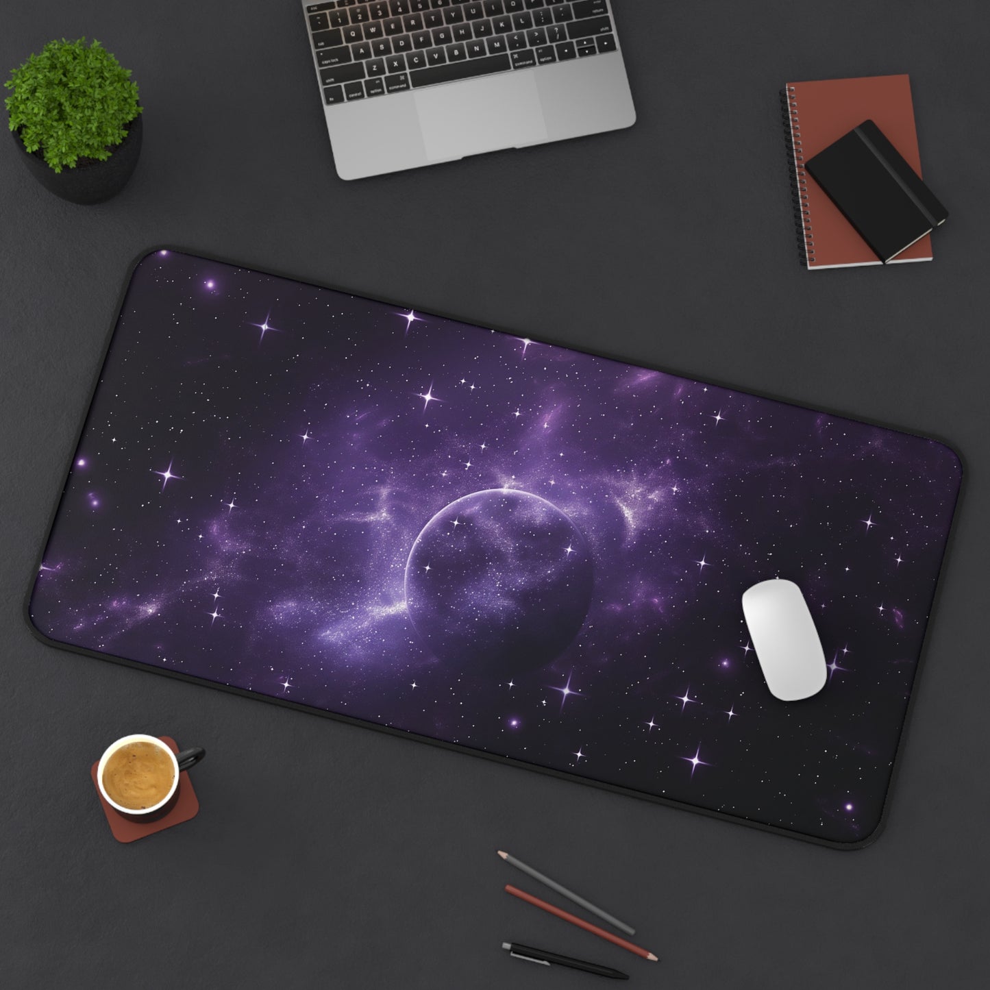 Galaxy Desk Mat | Purple Cosmic Design | Neoprene | Anti-Slip | 3 Sizes | Office Decor