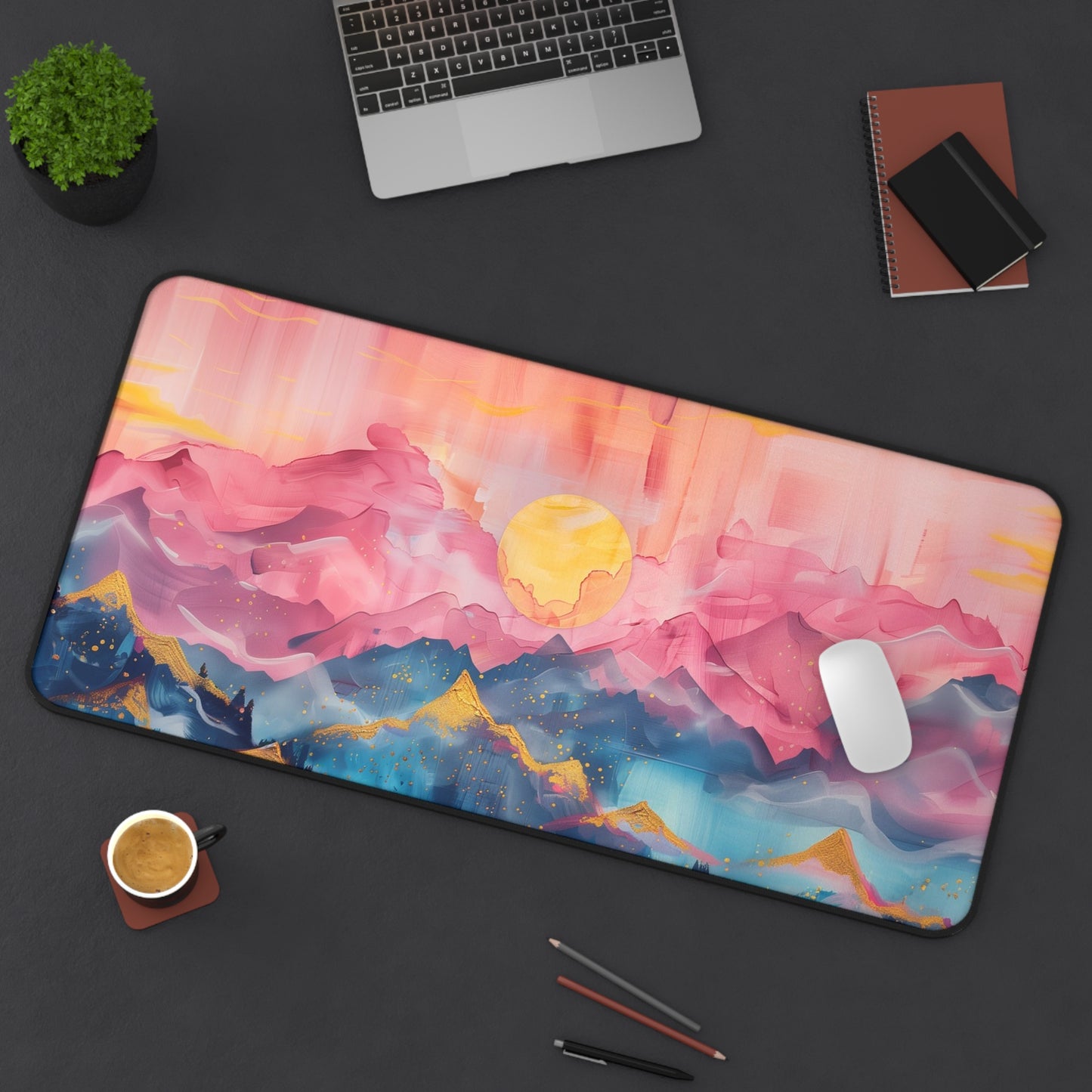 Sunset Mountains Computer Desk Mat | Scenic Mouse Pad | Anti-Slip Neoprene Desk Mat for Home Office | 3 Sizes Available