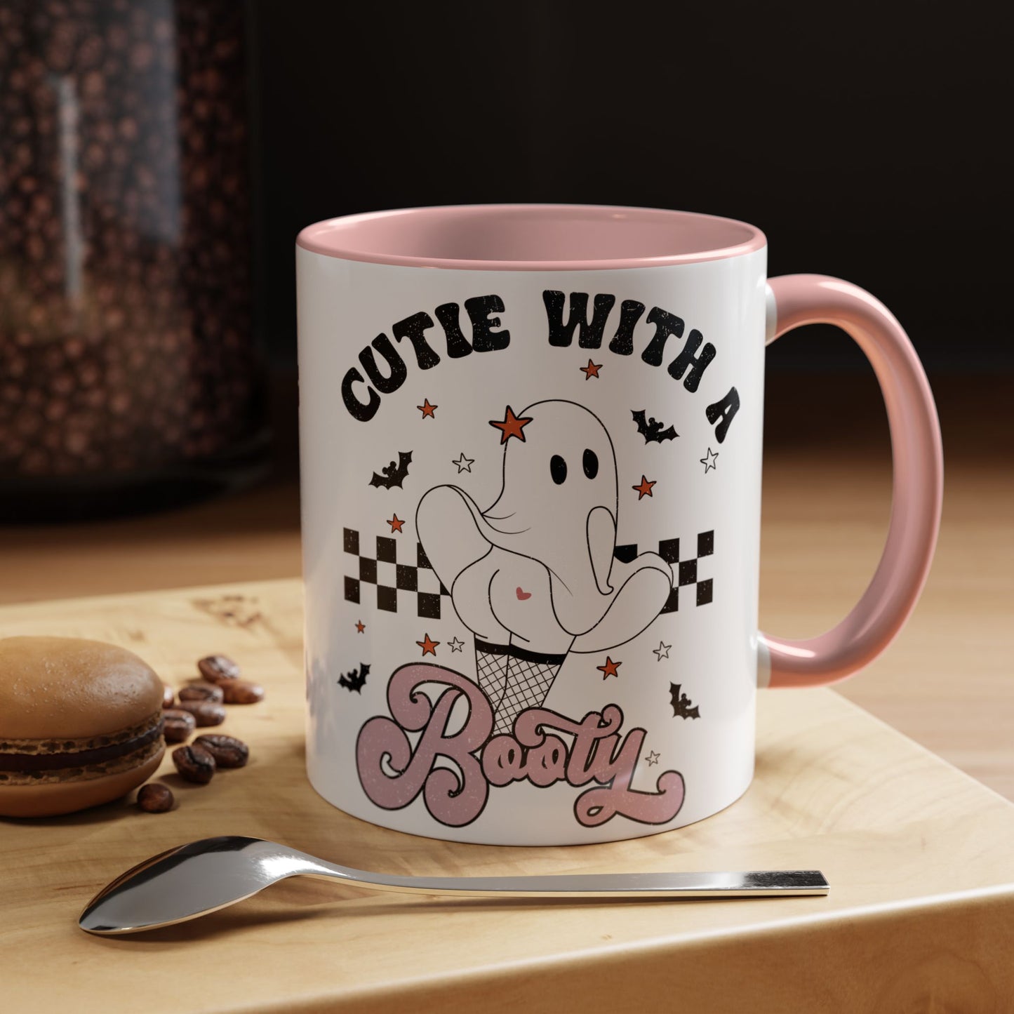 Cutie with a Booty Halloween Ghost Mug | 11oz and 15oz Ceramic Coffee Cup | Funny Halloween Design