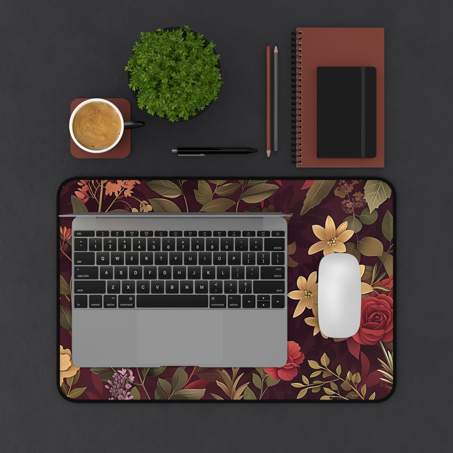 Floral Elegance Computer Desk Mat | Botanical Mouse Pad | Anti-Slip Neoprene Desk Mat for Home Office | 3 Sizes Available