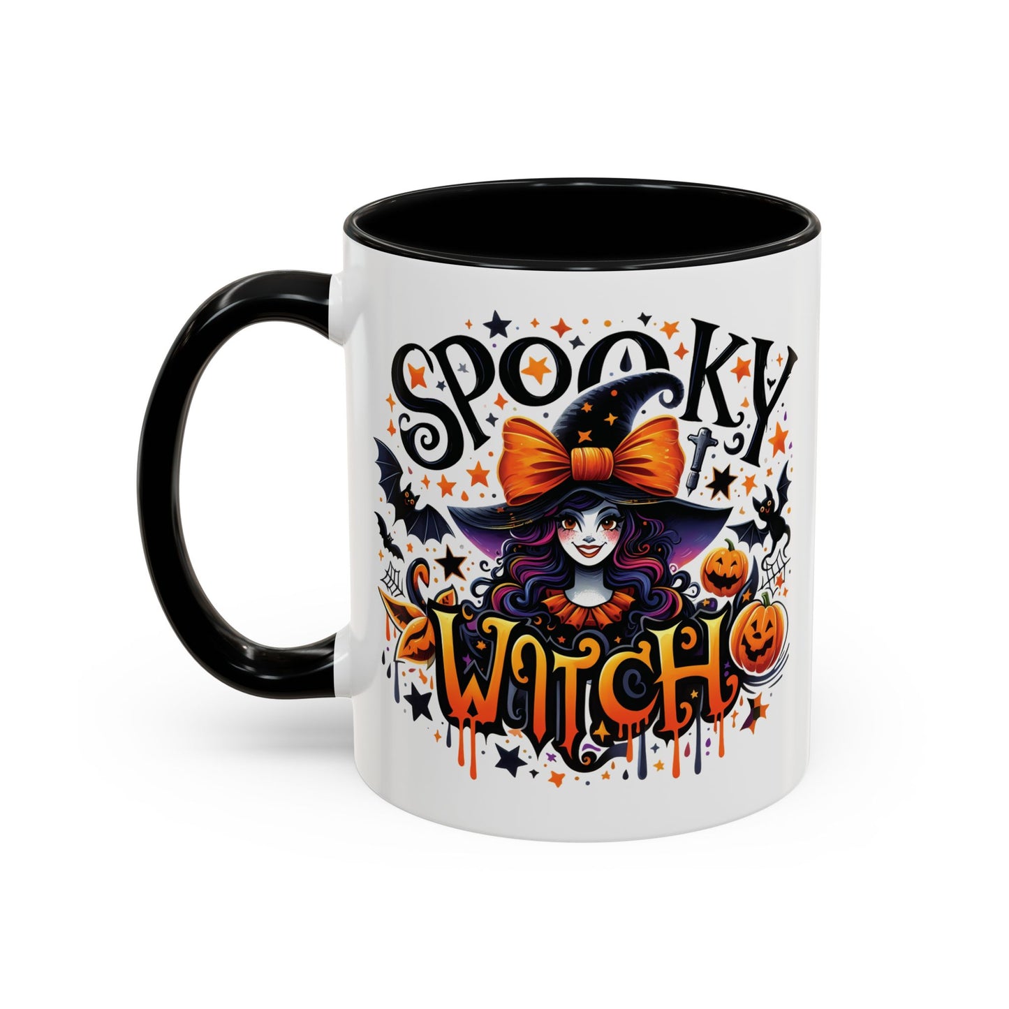 Spooky Witch Halloween Mug | Colorful Witch and Pumpkin Design | 11oz and 15oz Ceramic Coffee Cup