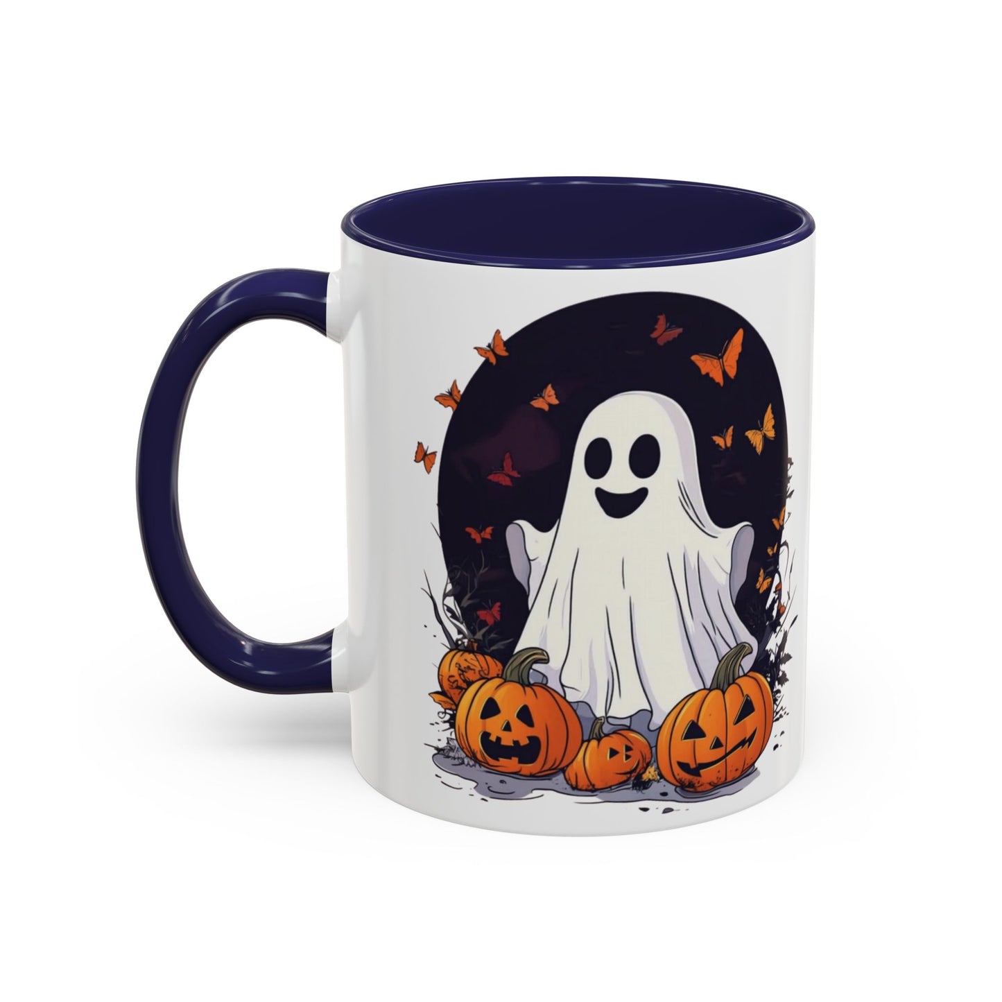 Halloween Ghost Mug - Cute Pumpkin Coffee Cup - White Ceramic Mug with Red Accent - Perfect Spooky Gift - 11oz & 15oz - BPA Free